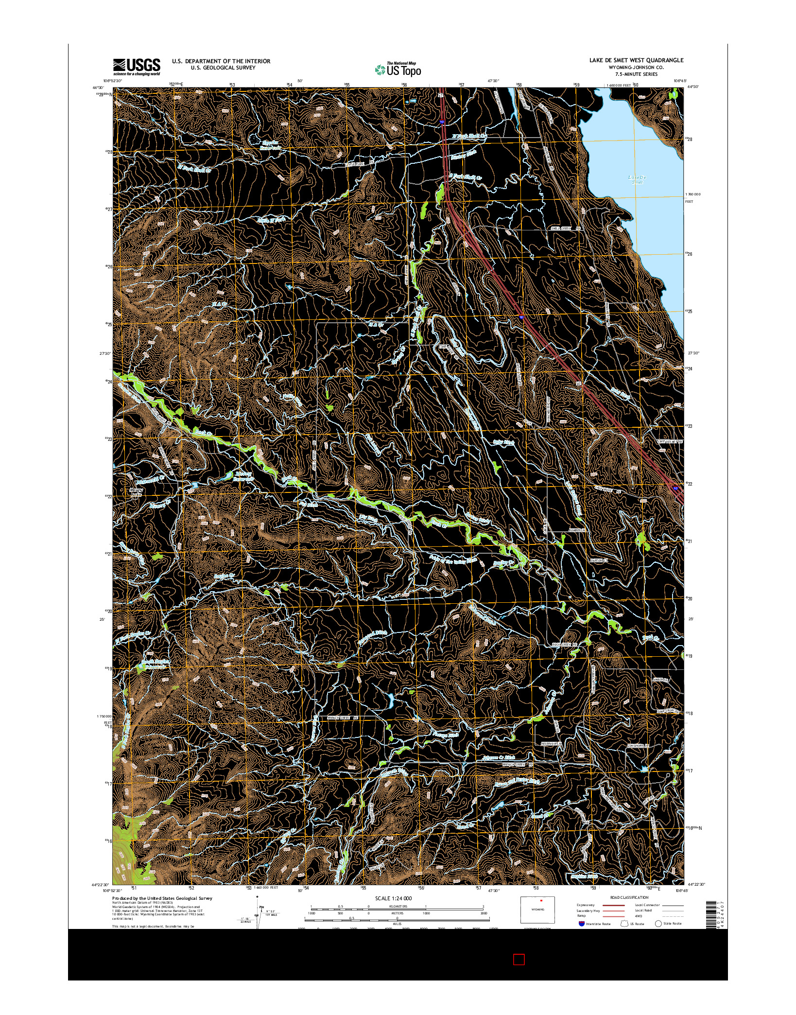 USGS US TOPO 7.5-MINUTE MAP FOR LAKE DE SMET WEST, WY 2015