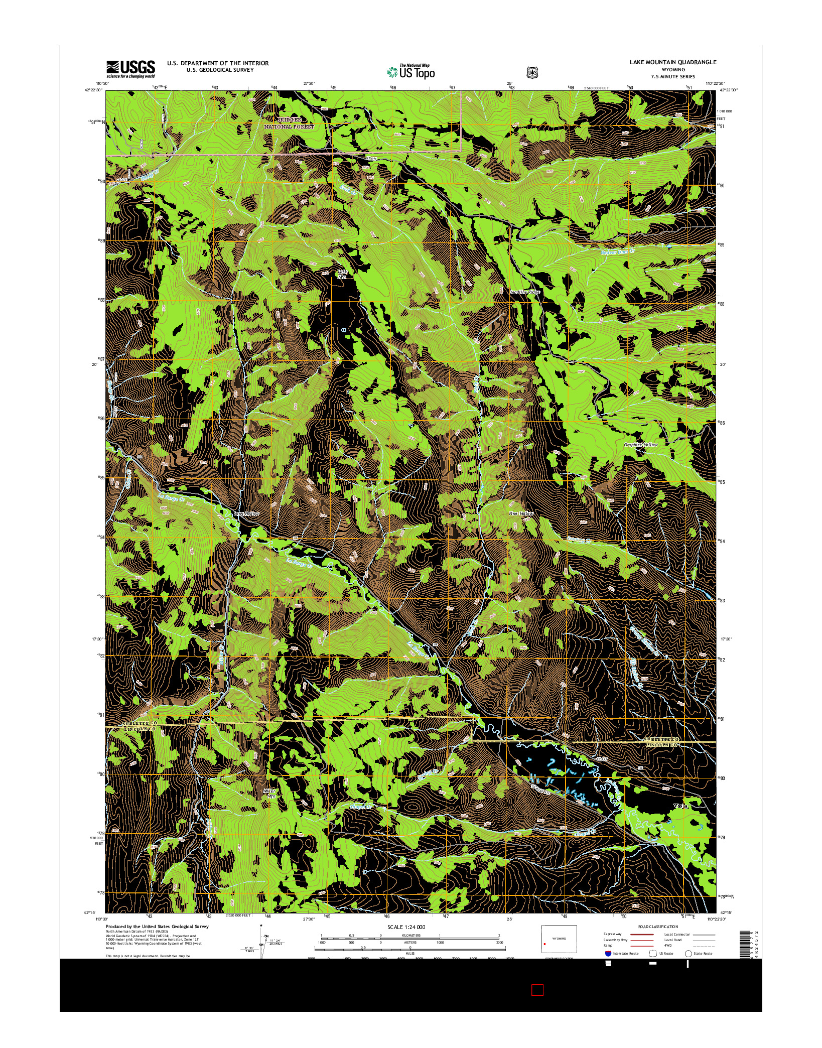 USGS US TOPO 7.5-MINUTE MAP FOR LAKE MOUNTAIN, WY 2015