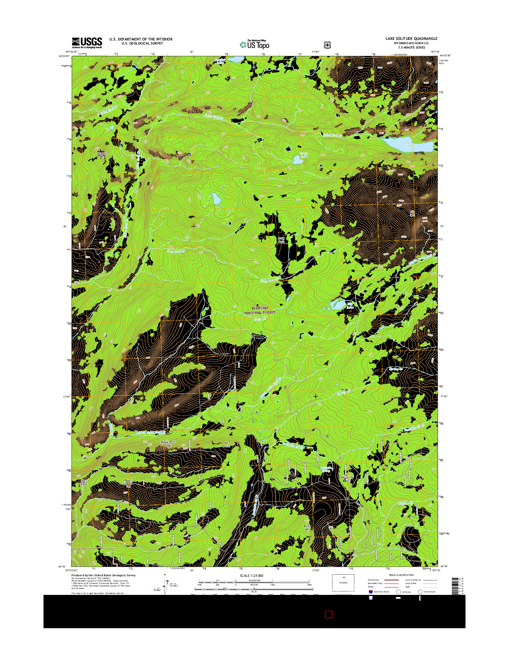 USGS US TOPO 7.5-MINUTE MAP FOR LAKE SOLITUDE, WY 2015