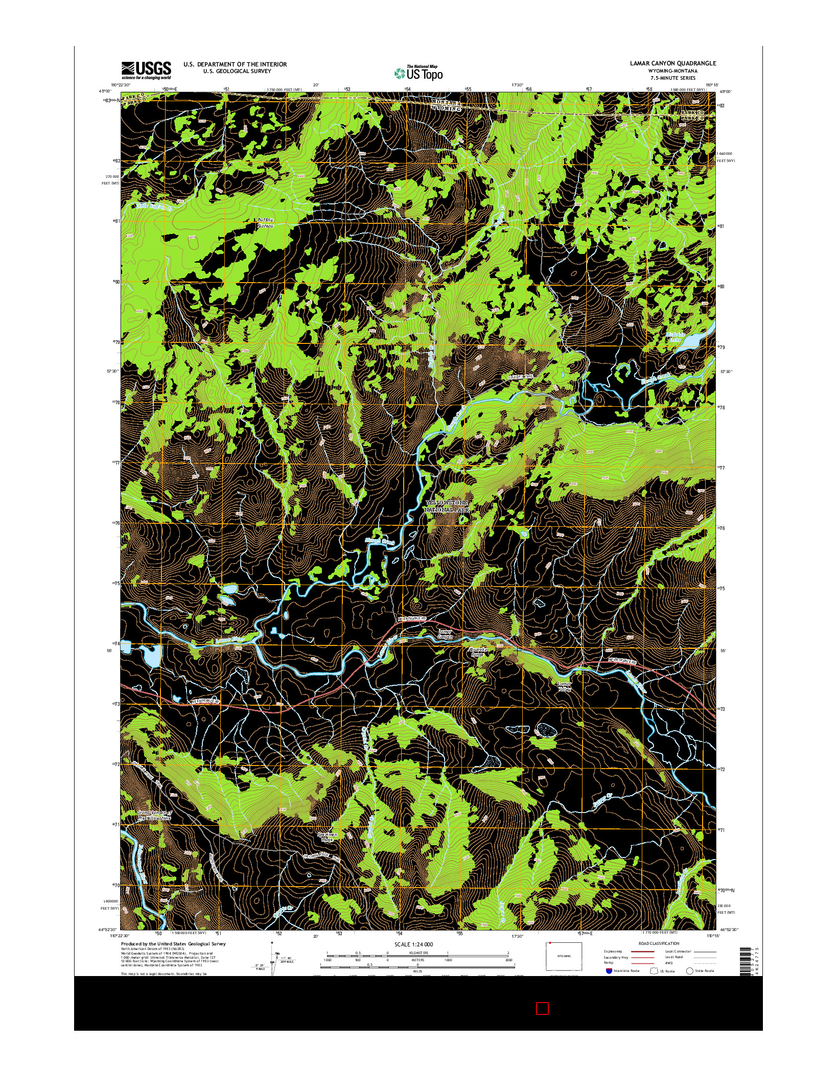 USGS US TOPO 7.5-MINUTE MAP FOR LAMAR CANYON, WY-MT 2015