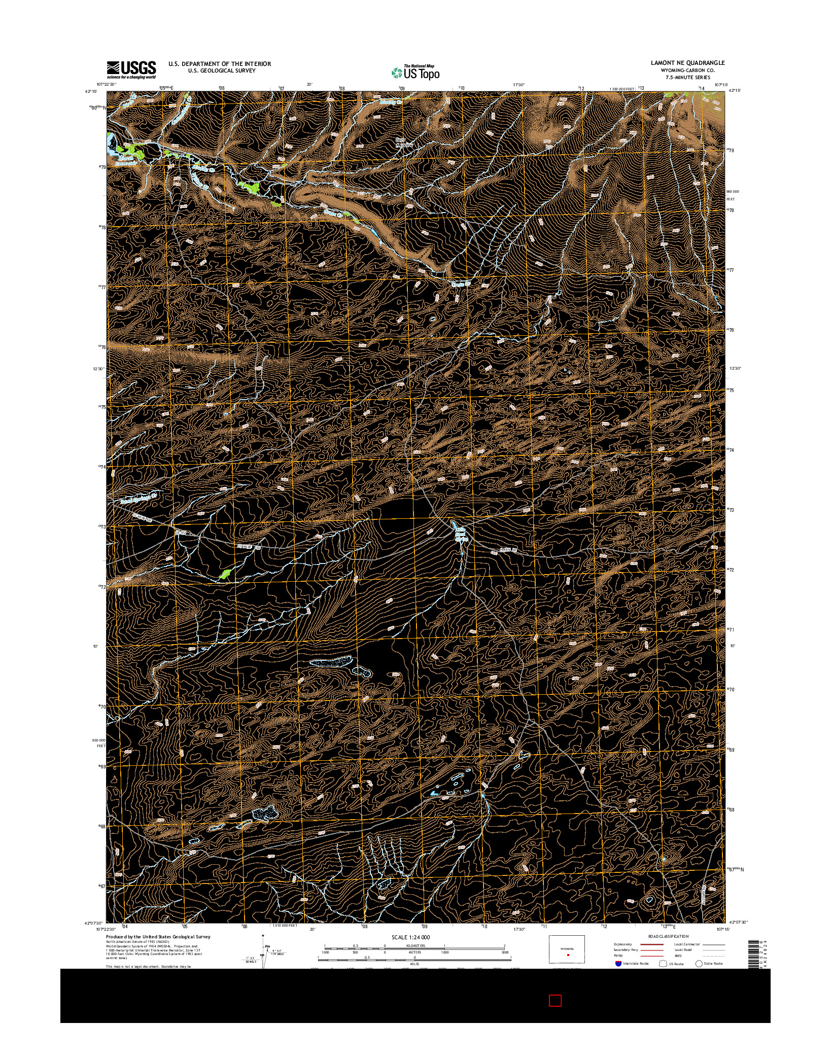 USGS US TOPO 7.5-MINUTE MAP FOR LAMONT NE, WY 2015