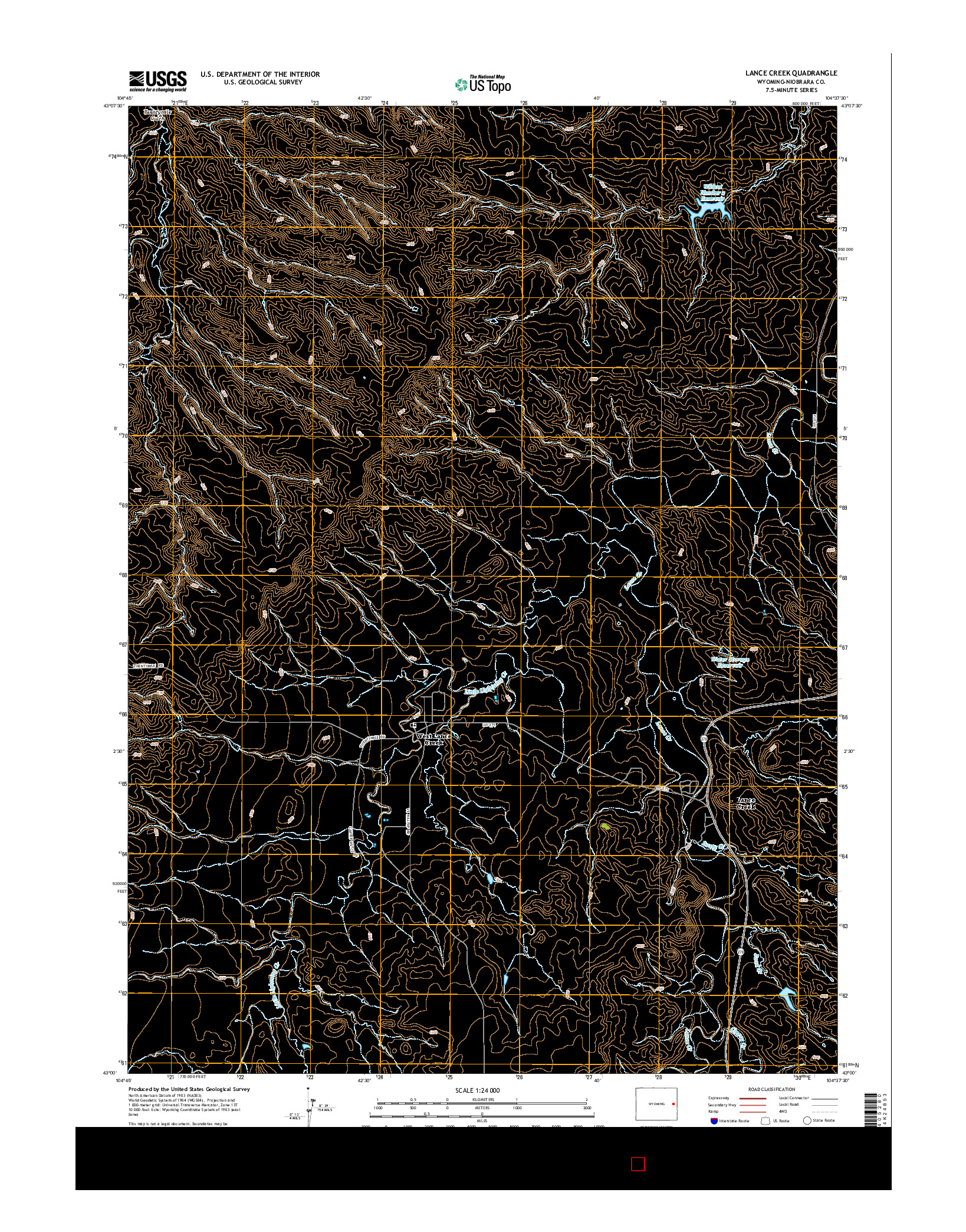 USGS US TOPO 7.5-MINUTE MAP FOR LANCE CREEK, WY 2015