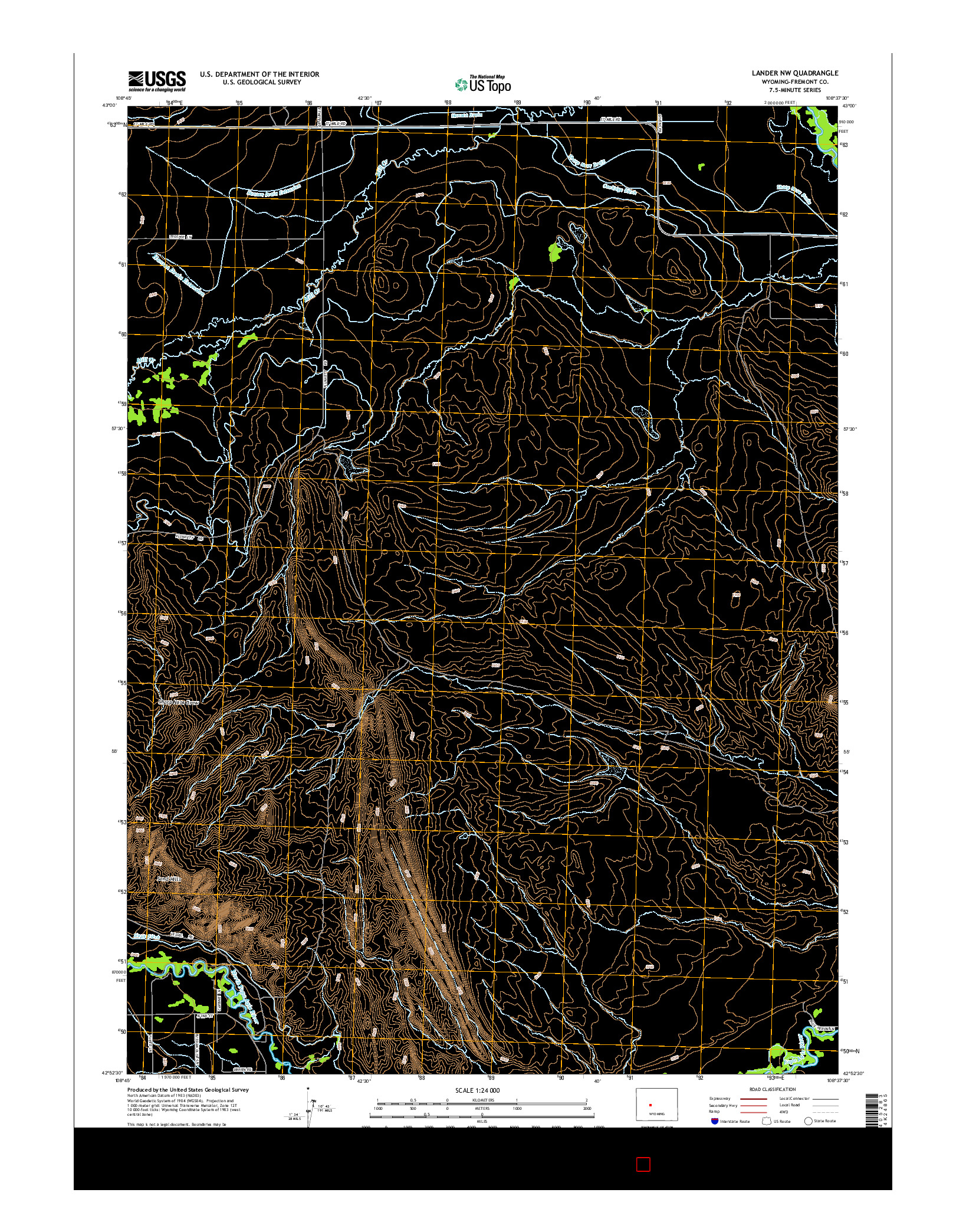 USGS US TOPO 7.5-MINUTE MAP FOR LANDER NW, WY 2015
