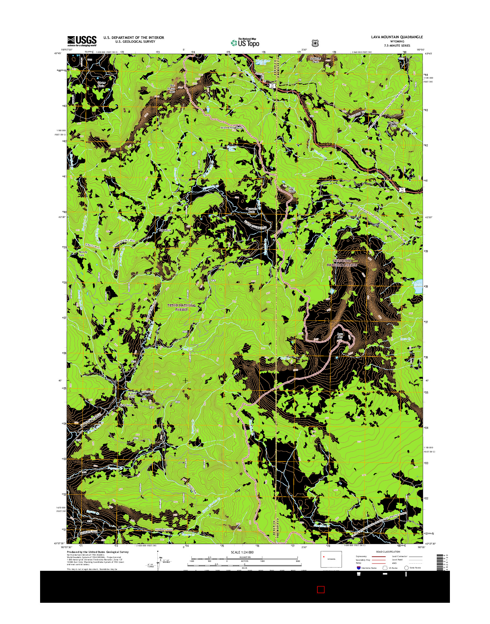 USGS US TOPO 7.5-MINUTE MAP FOR LAVA MOUNTAIN, WY 2015