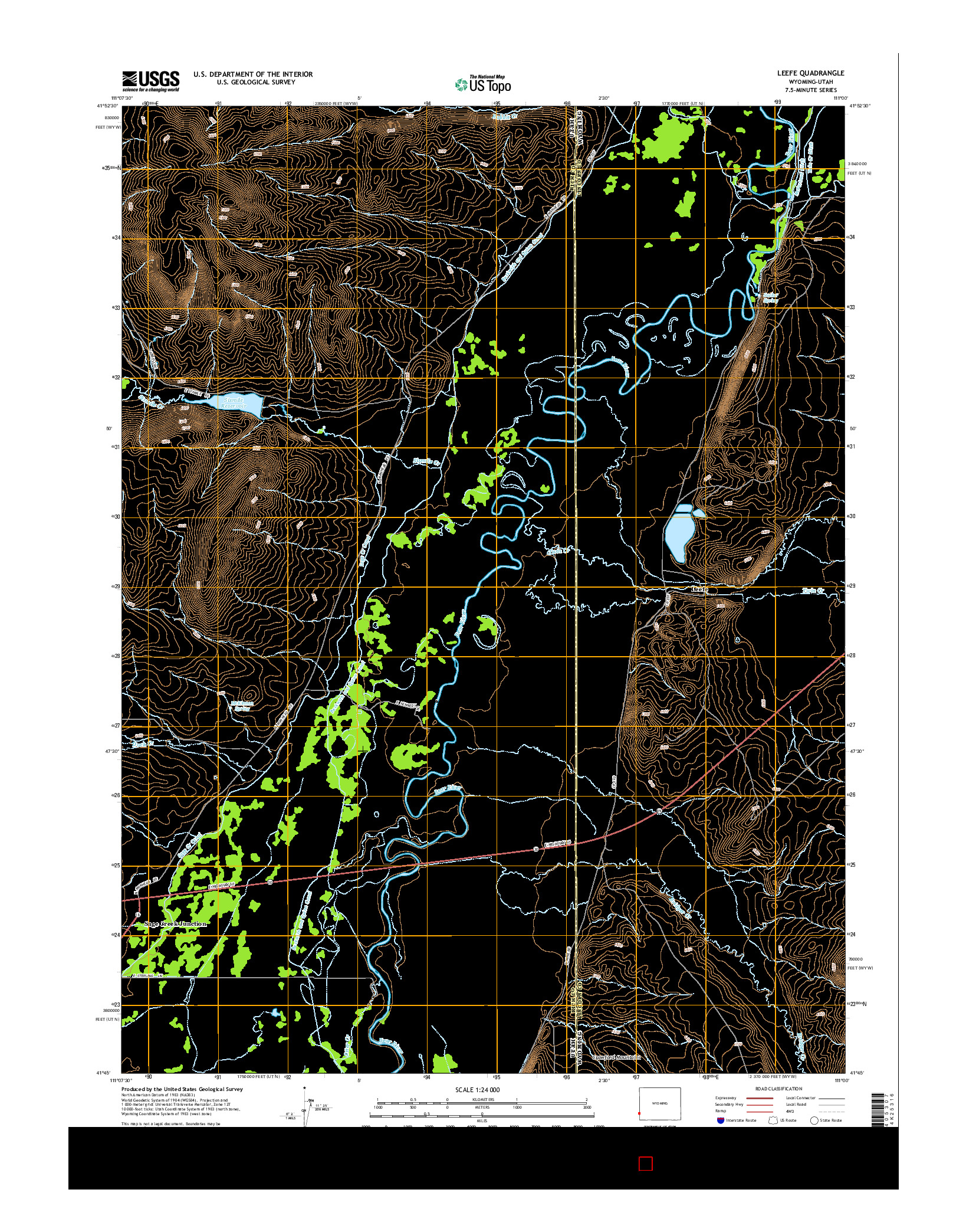 USGS US TOPO 7.5-MINUTE MAP FOR LEEFE, WY-UT 2015