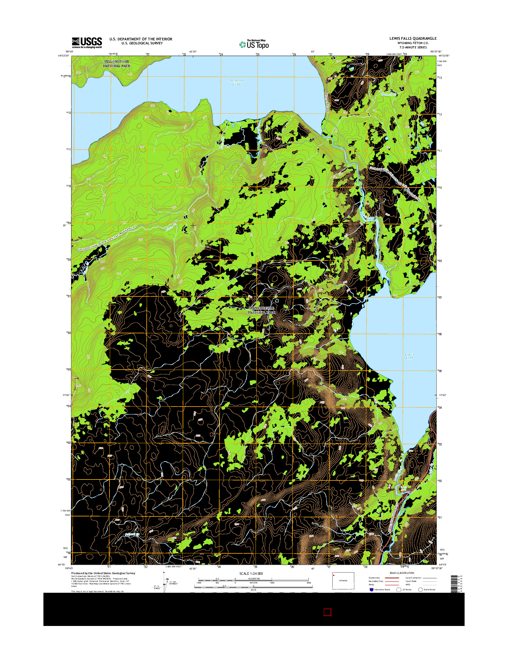 USGS US TOPO 7.5-MINUTE MAP FOR LEWIS FALLS, WY 2015