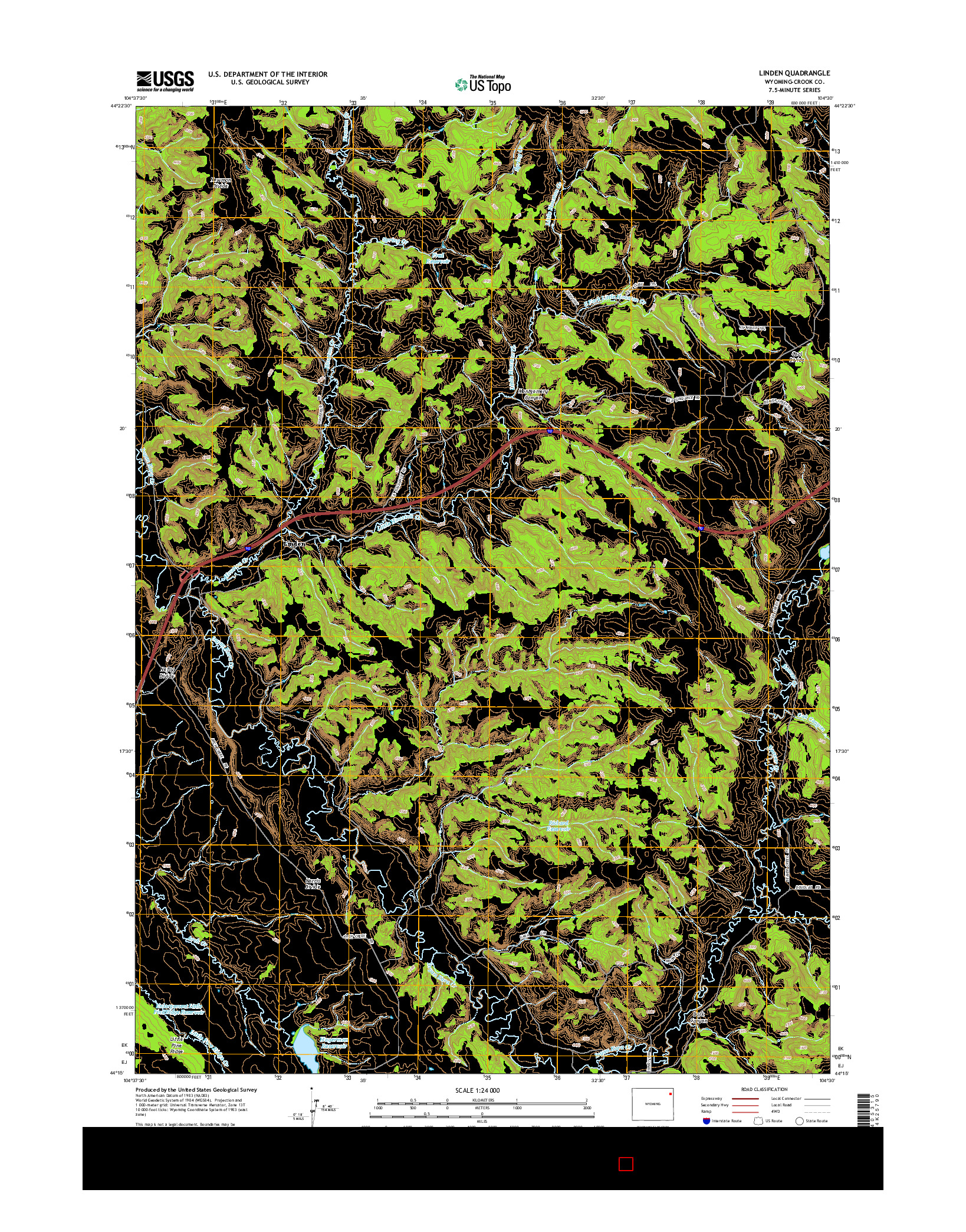 USGS US TOPO 7.5-MINUTE MAP FOR LINDEN, WY 2015