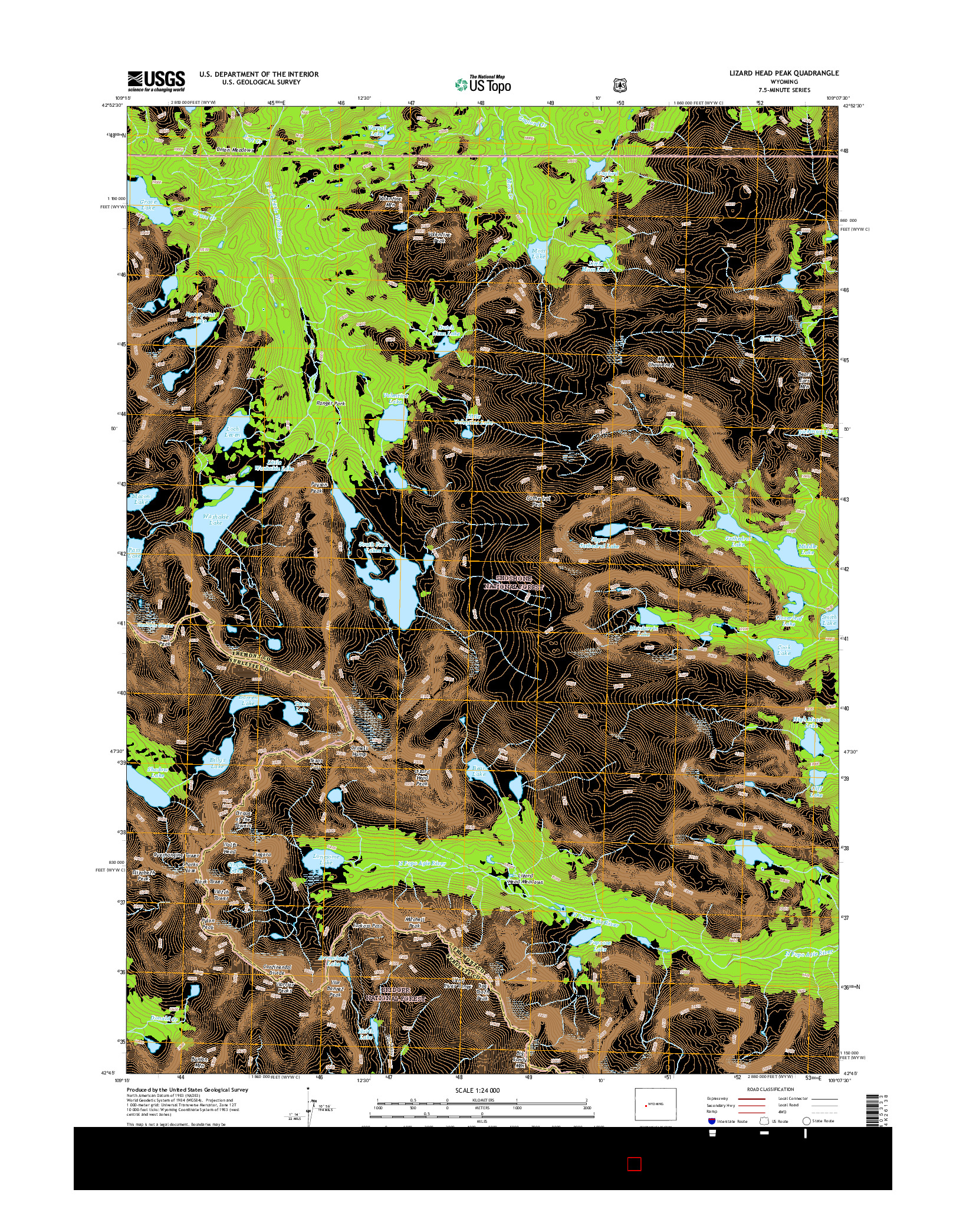 USGS US TOPO 7.5-MINUTE MAP FOR LIZARD HEAD PEAK, WY 2015