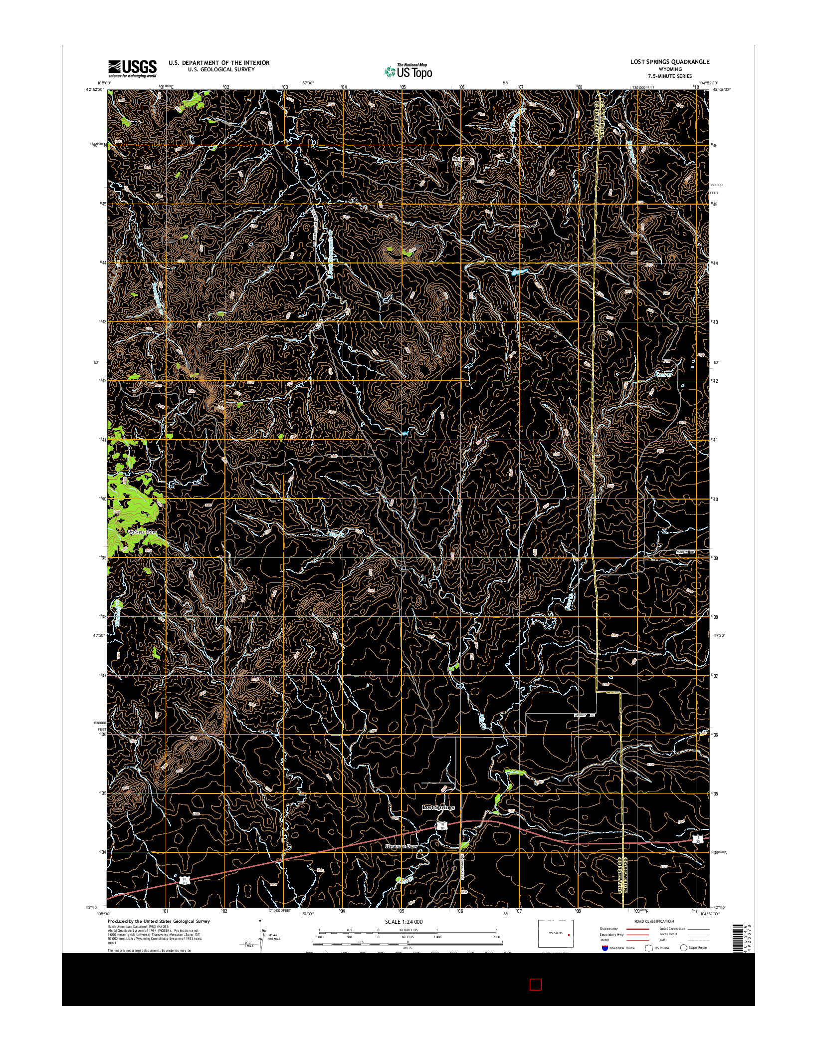 USGS US TOPO 7.5-MINUTE MAP FOR LOST SPRINGS, WY 2015