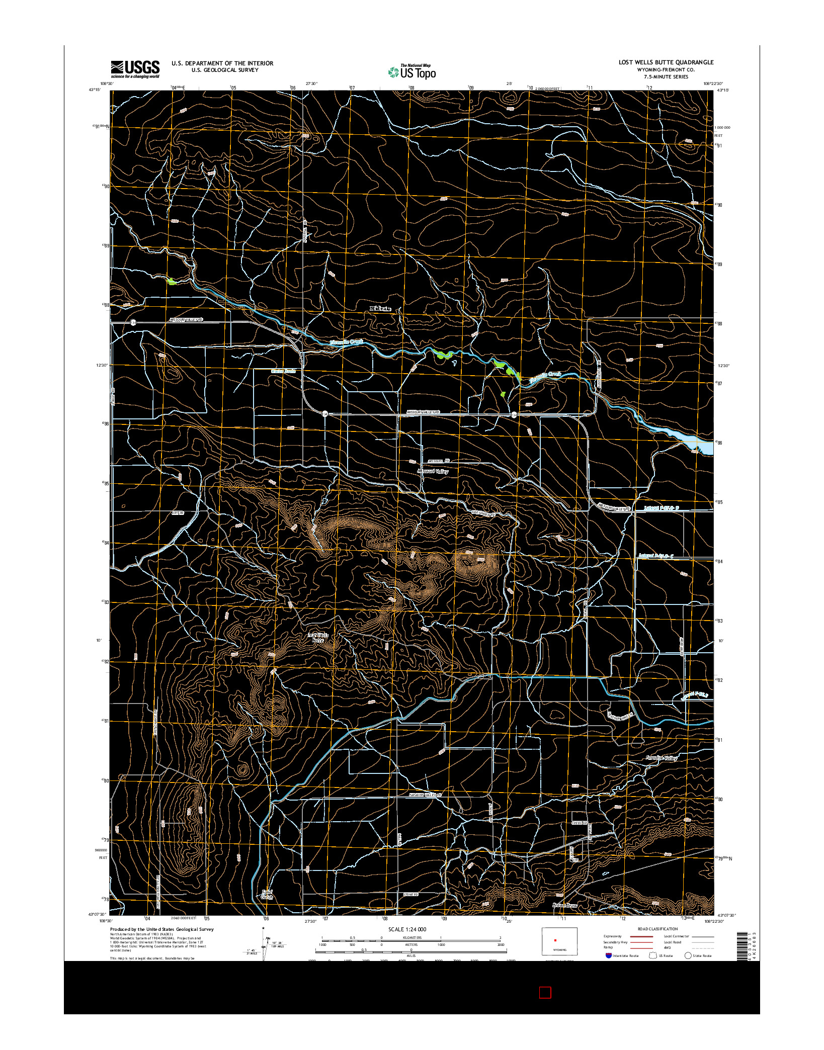 USGS US TOPO 7.5-MINUTE MAP FOR LOST WELLS BUTTE, WY 2015