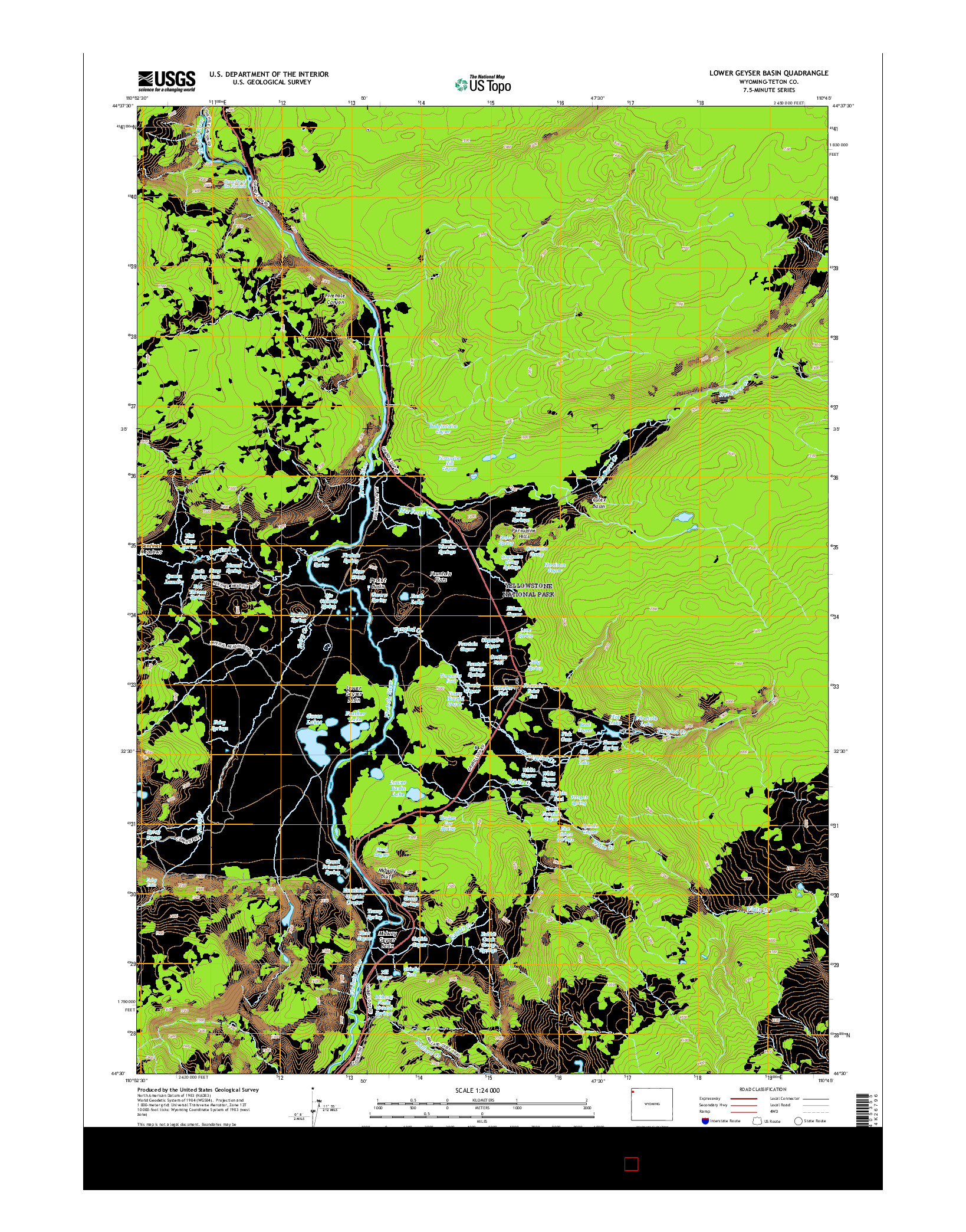 USGS US TOPO 7.5-MINUTE MAP FOR LOWER GEYSER BASIN, WY 2015