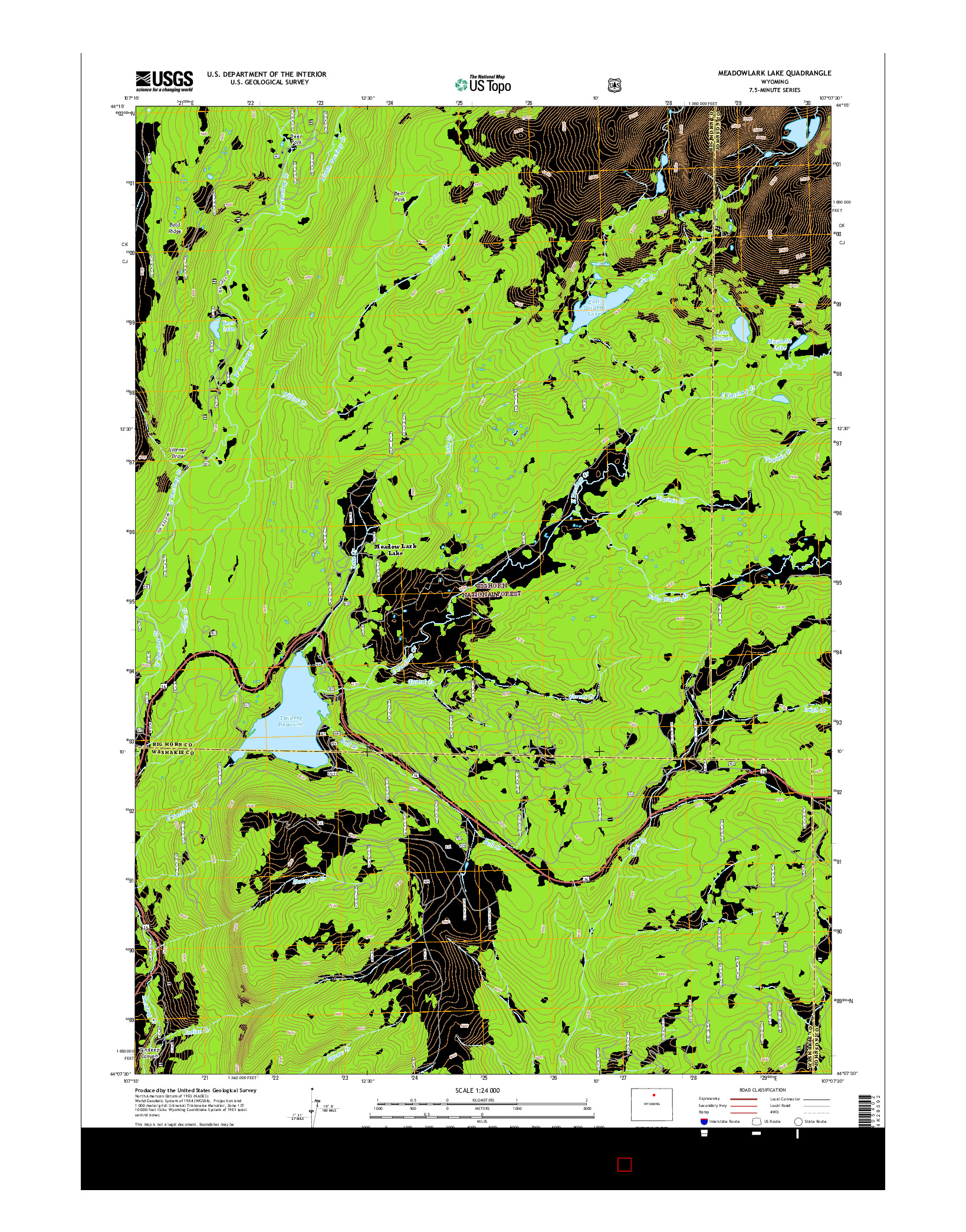 USGS US TOPO 7.5-MINUTE MAP FOR MEADOWLARK LAKE, WY 2015