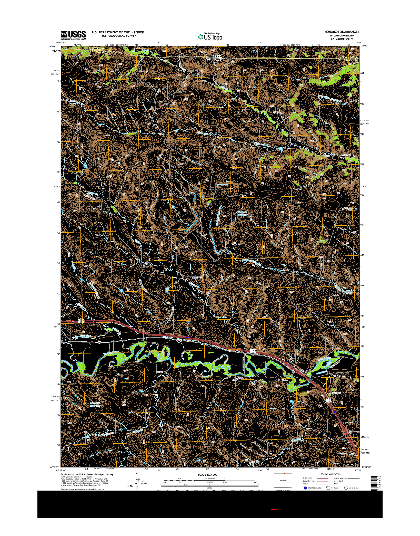 USGS US TOPO 7.5-MINUTE MAP FOR MONARCH, WY-MT 2015