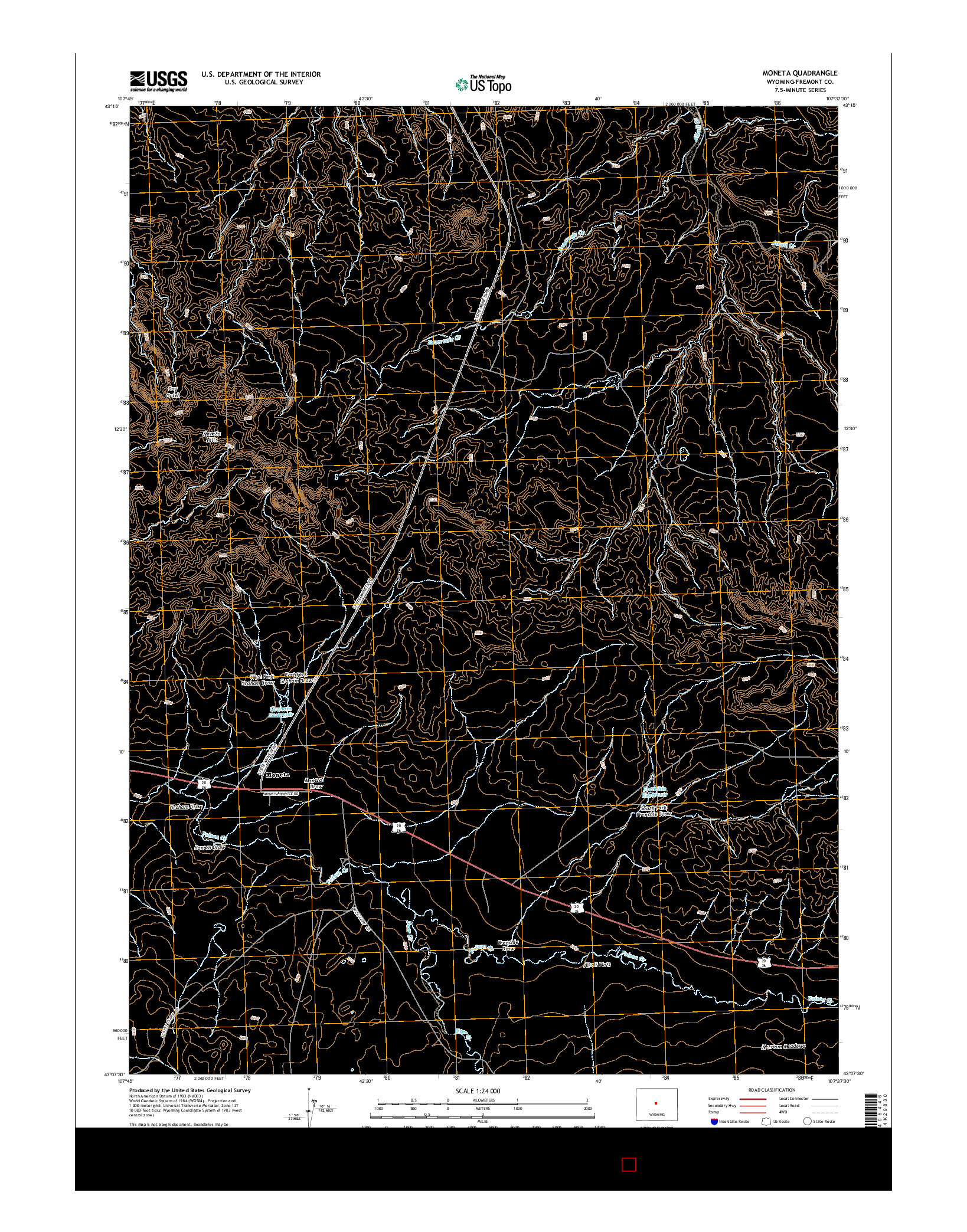 USGS US TOPO 7.5-MINUTE MAP FOR MONETA, WY 2015