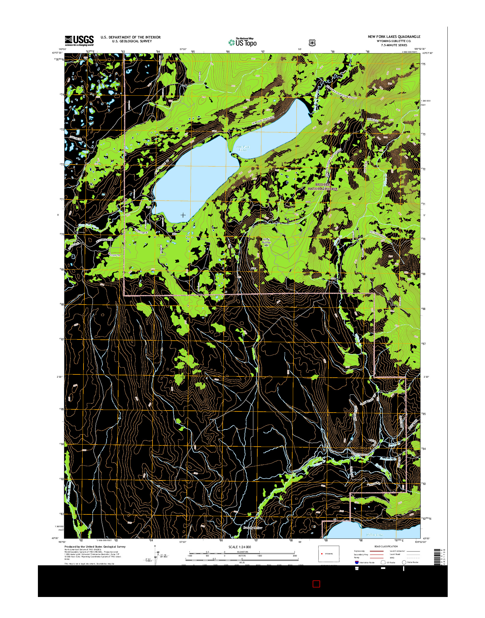 USGS US TOPO 7.5-MINUTE MAP FOR NEW FORK LAKES, WY 2015