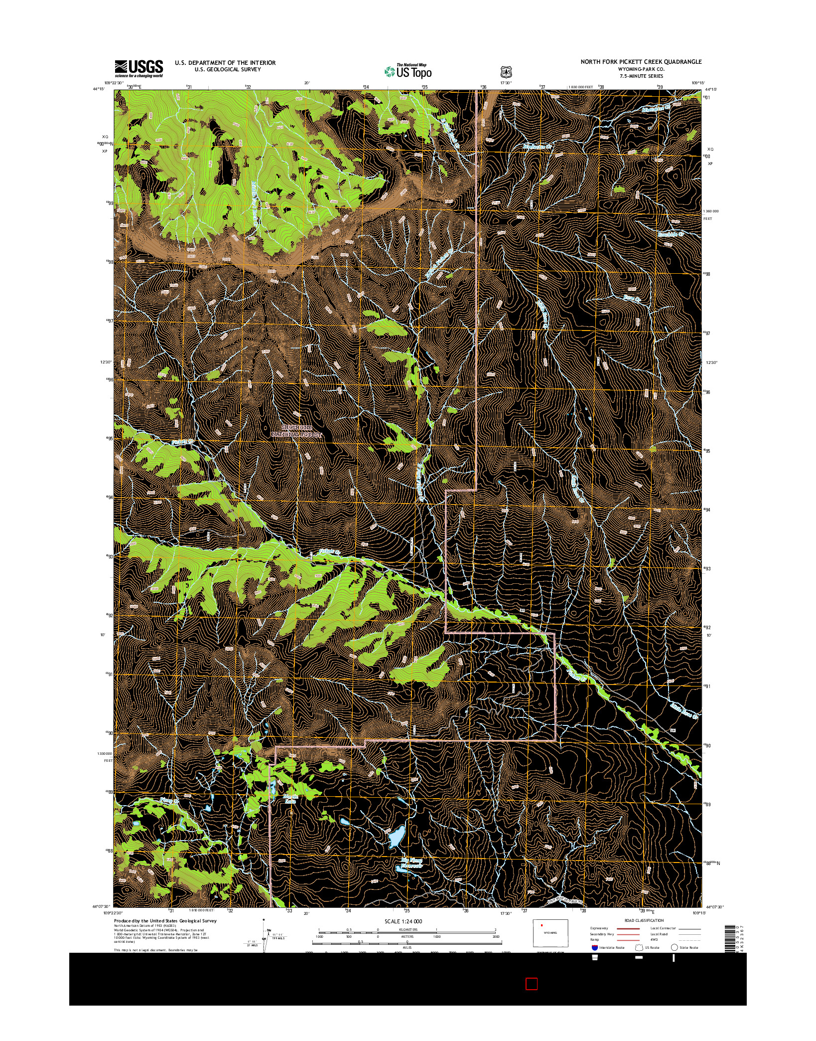 USGS US TOPO 7.5-MINUTE MAP FOR NORTH FORK PICKETT CREEK, WY 2015