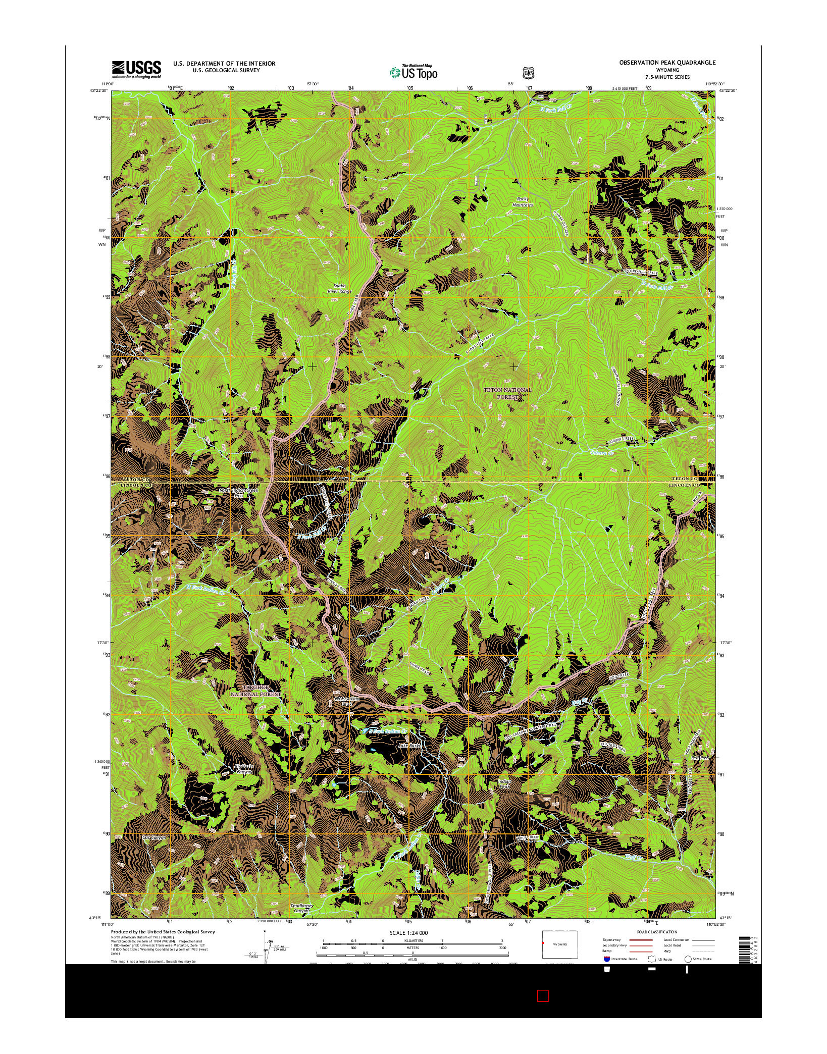 USGS US TOPO 7.5-MINUTE MAP FOR OBSERVATION PEAK, WY 2015