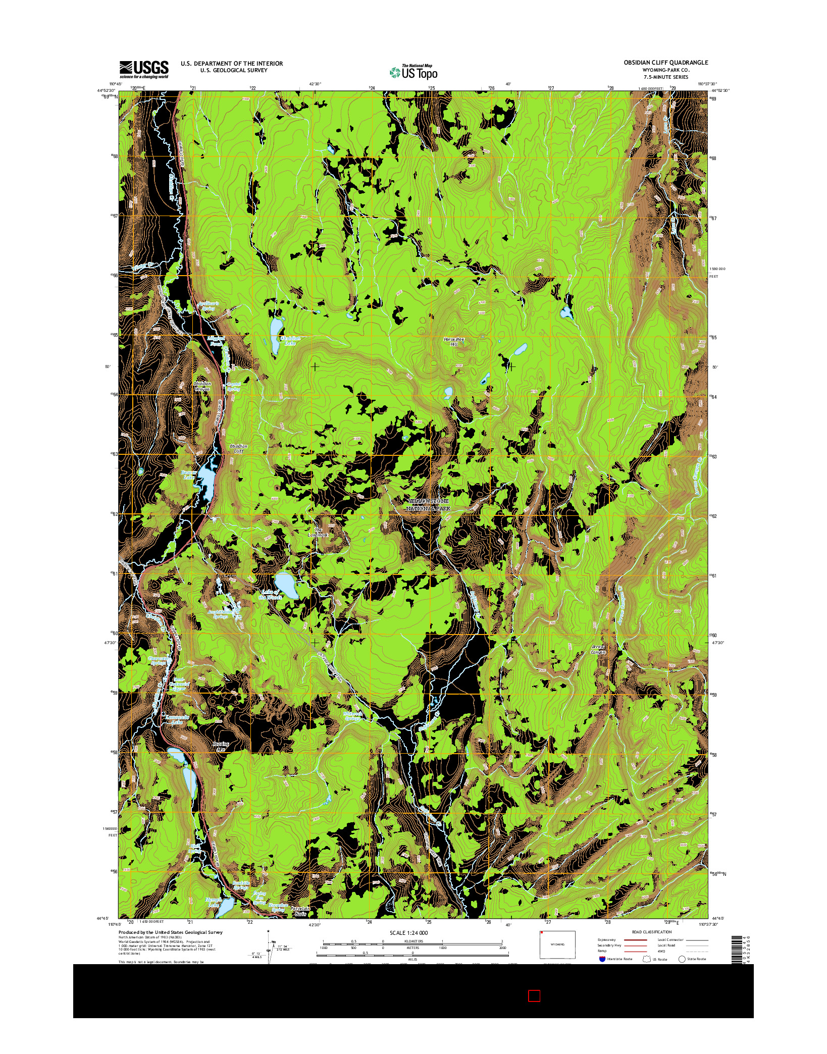 USGS US TOPO 7.5-MINUTE MAP FOR OBSIDIAN CLIFF, WY 2015