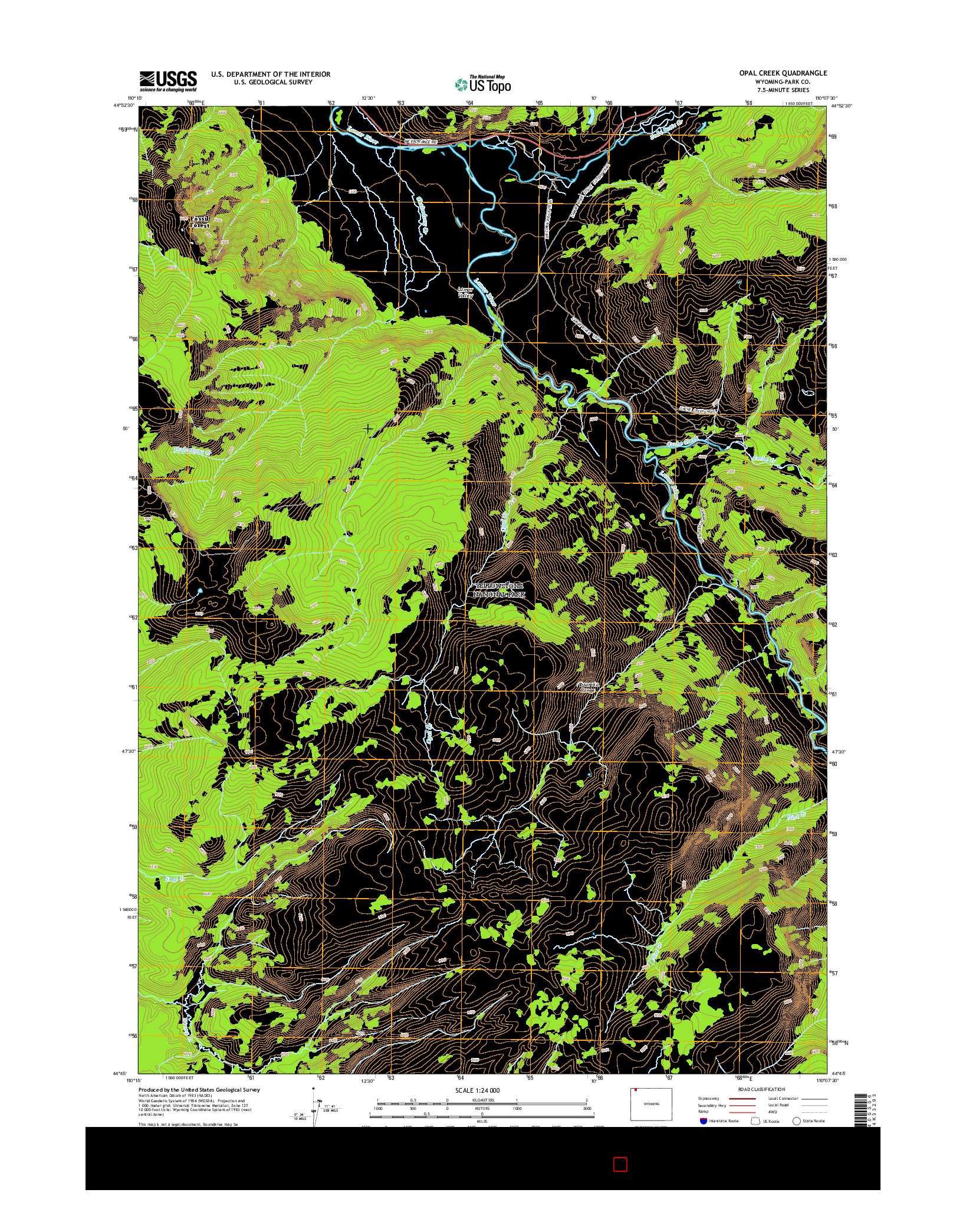 USGS US TOPO 7.5-MINUTE MAP FOR OPAL CREEK, WY 2015
