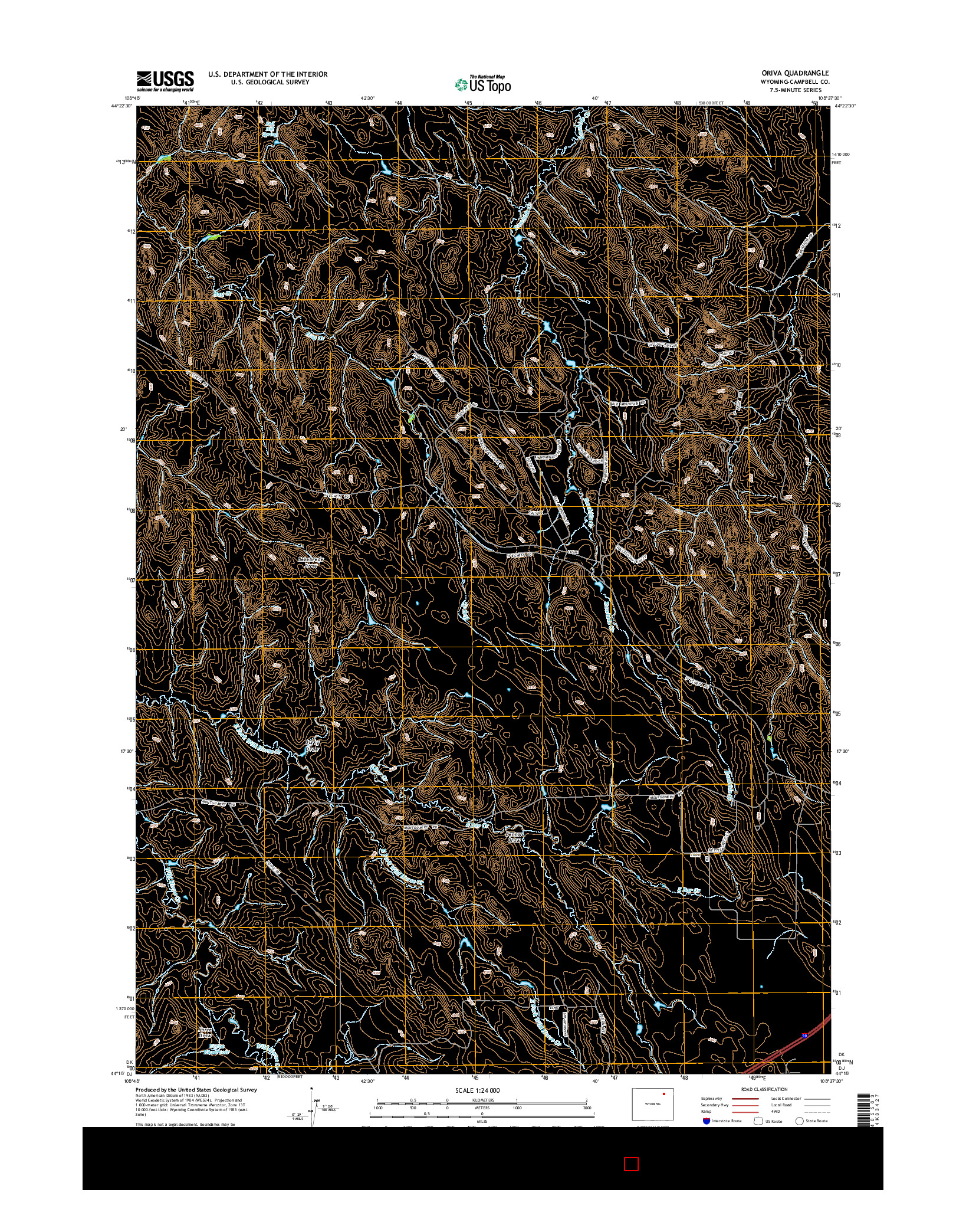 USGS US TOPO 7.5-MINUTE MAP FOR ORIVA, WY 2015