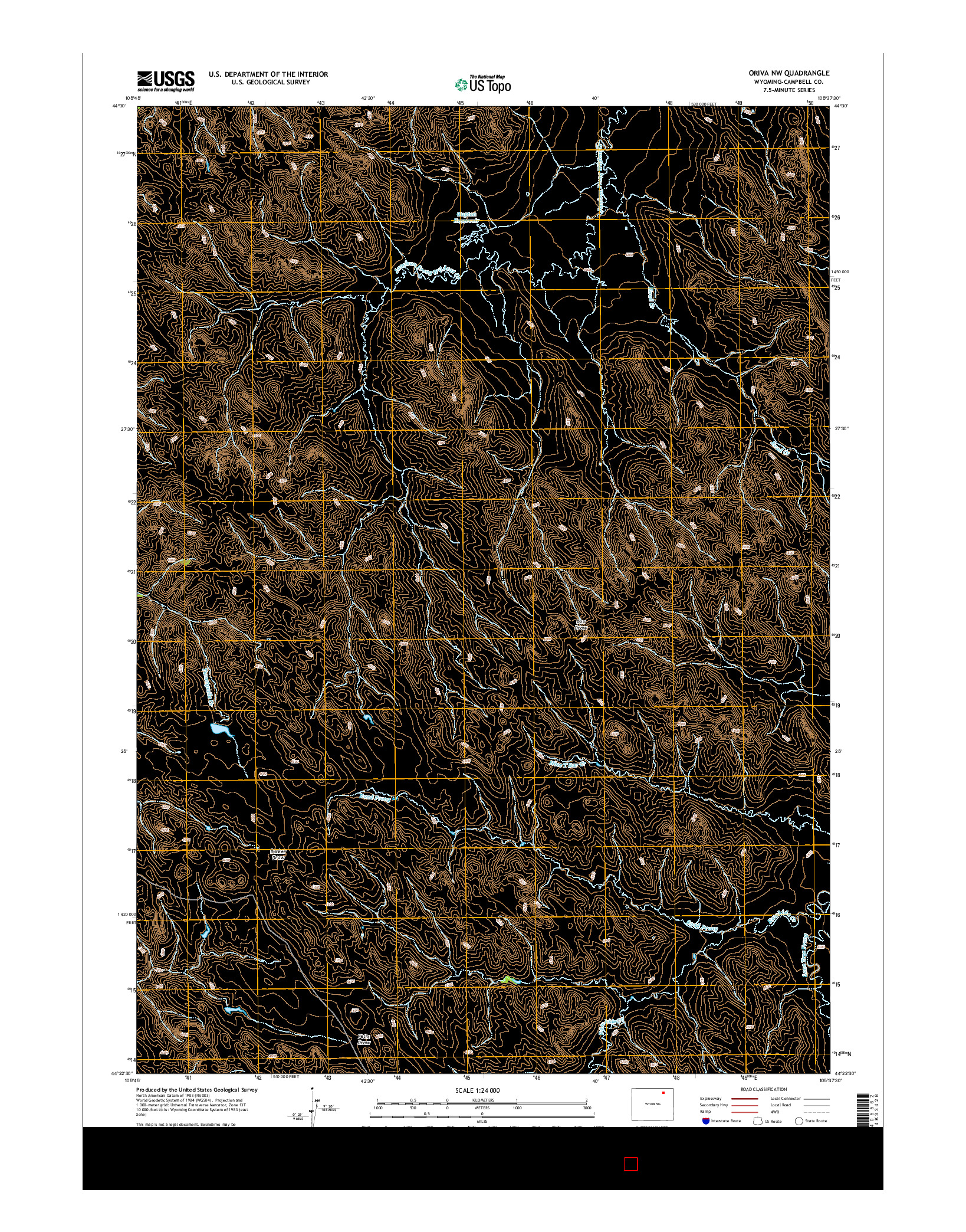 USGS US TOPO 7.5-MINUTE MAP FOR ORIVA NW, WY 2015