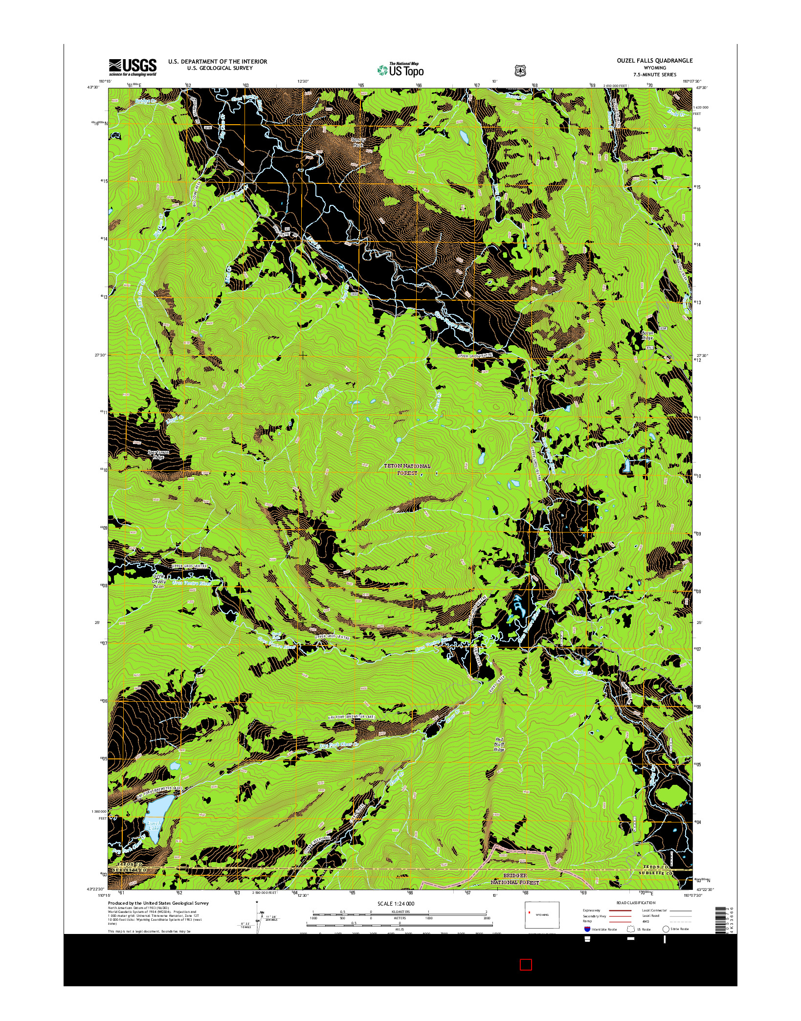 USGS US TOPO 7.5-MINUTE MAP FOR OUZEL FALLS, WY 2015