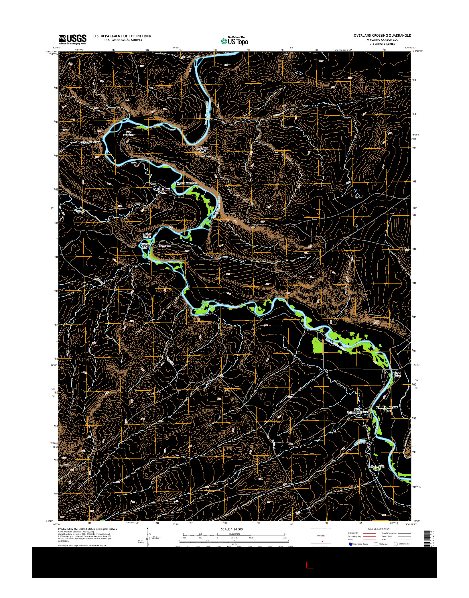 USGS US TOPO 7.5-MINUTE MAP FOR OVERLAND CROSSING, WY 2015