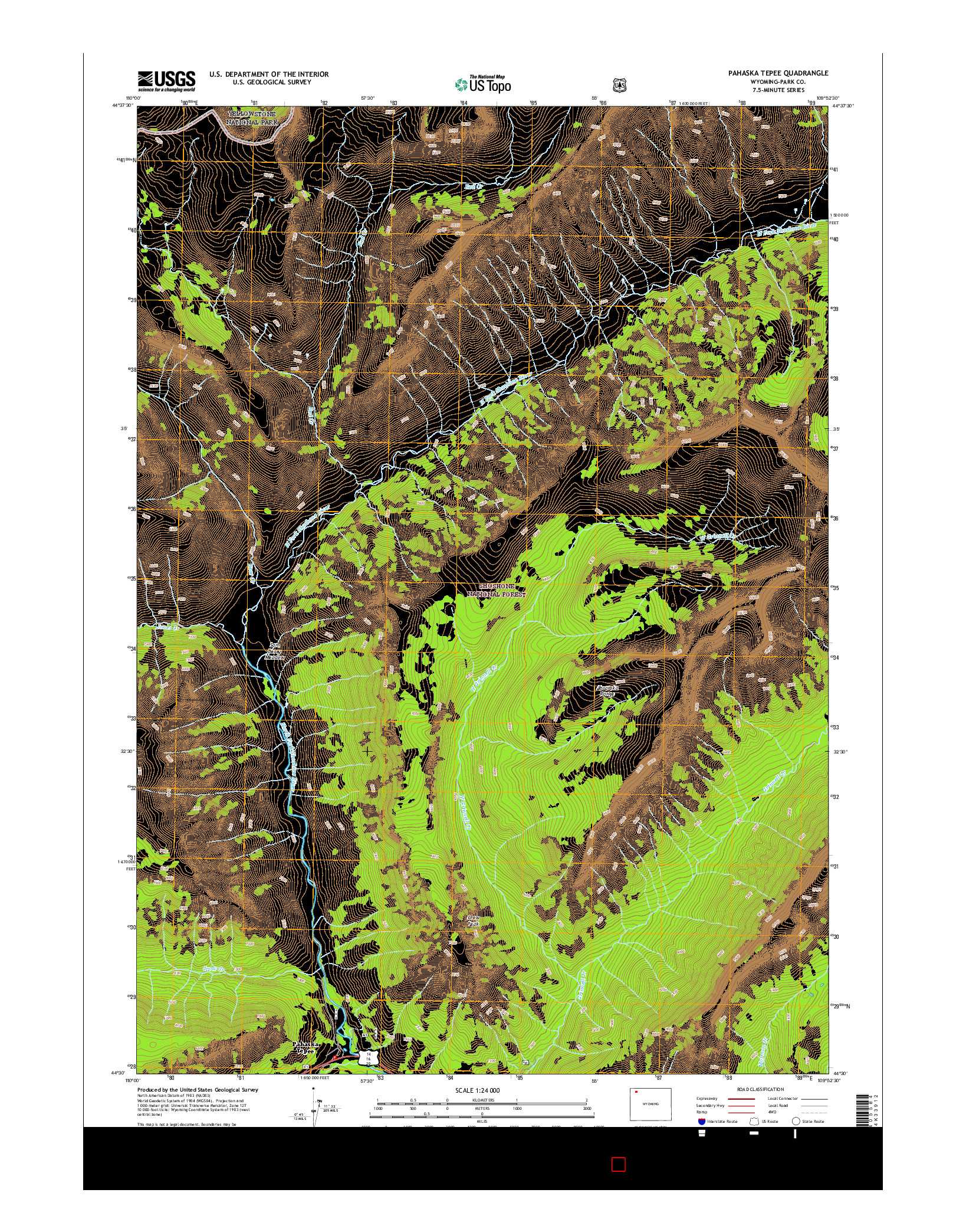 USGS US TOPO 7.5-MINUTE MAP FOR PAHASKA TEPEE, WY 2015