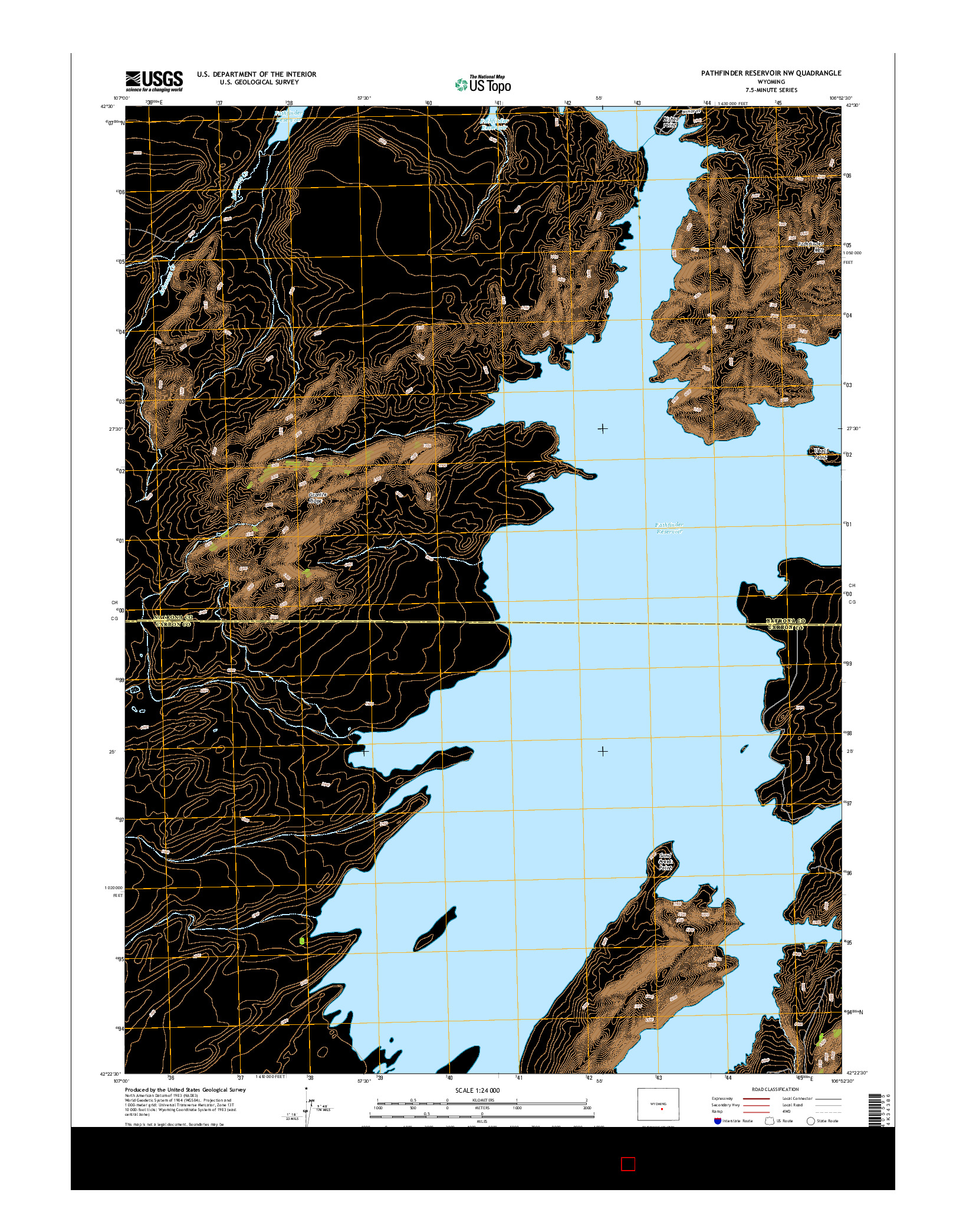 USGS US TOPO 7.5-MINUTE MAP FOR PATHFINDER RESERVOIR NW, WY 2015