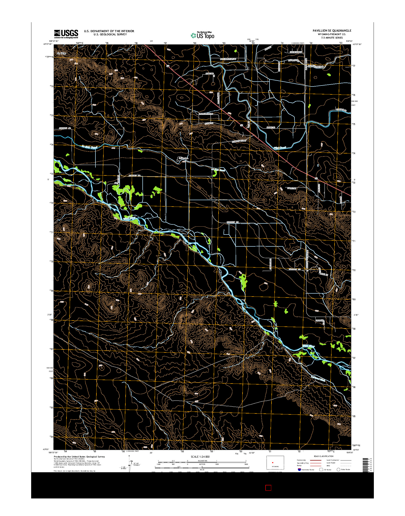 USGS US TOPO 7.5-MINUTE MAP FOR PAVILLION SE, WY 2015