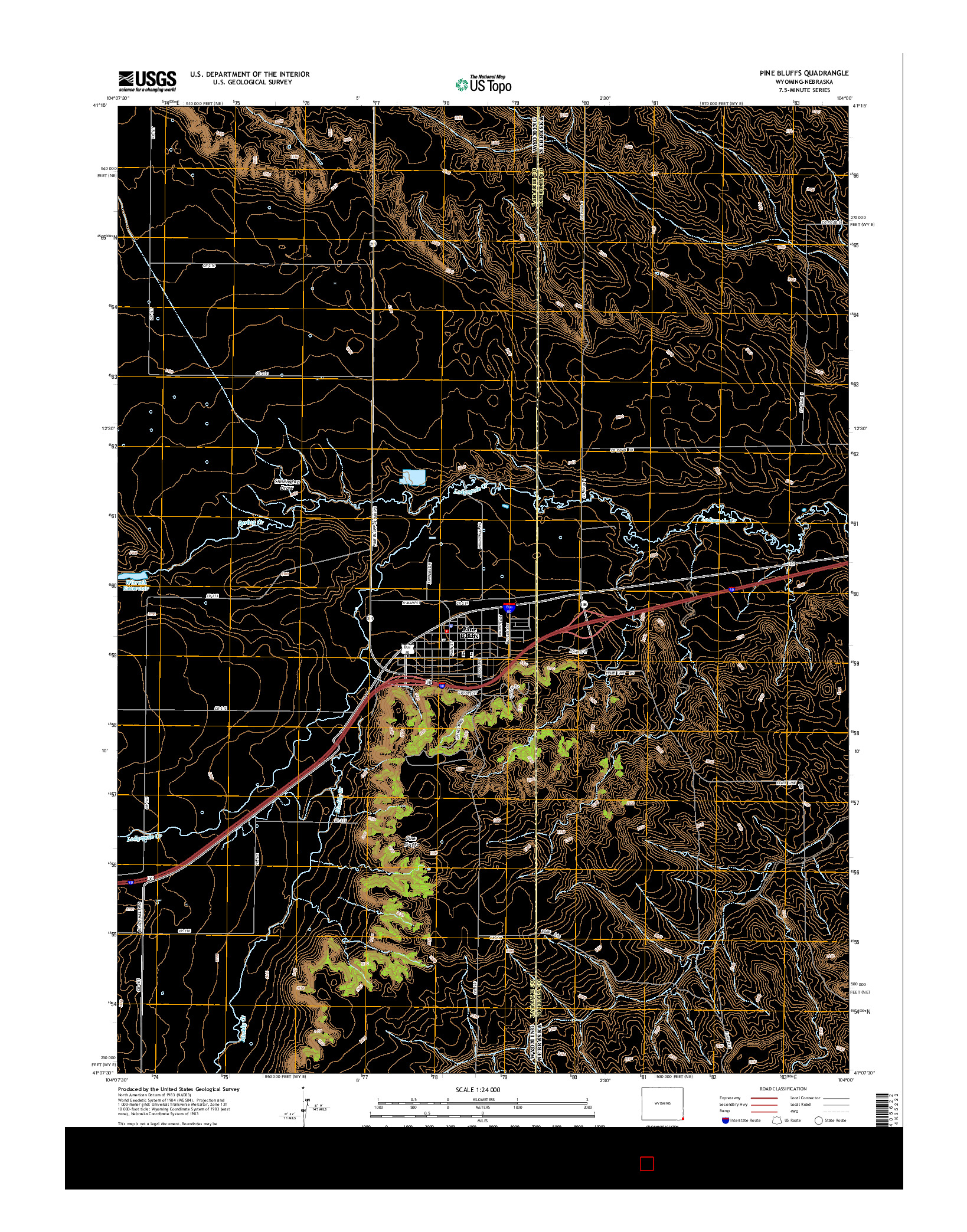 USGS US TOPO 7.5-MINUTE MAP FOR PINE BLUFFS, WY-NE 2015