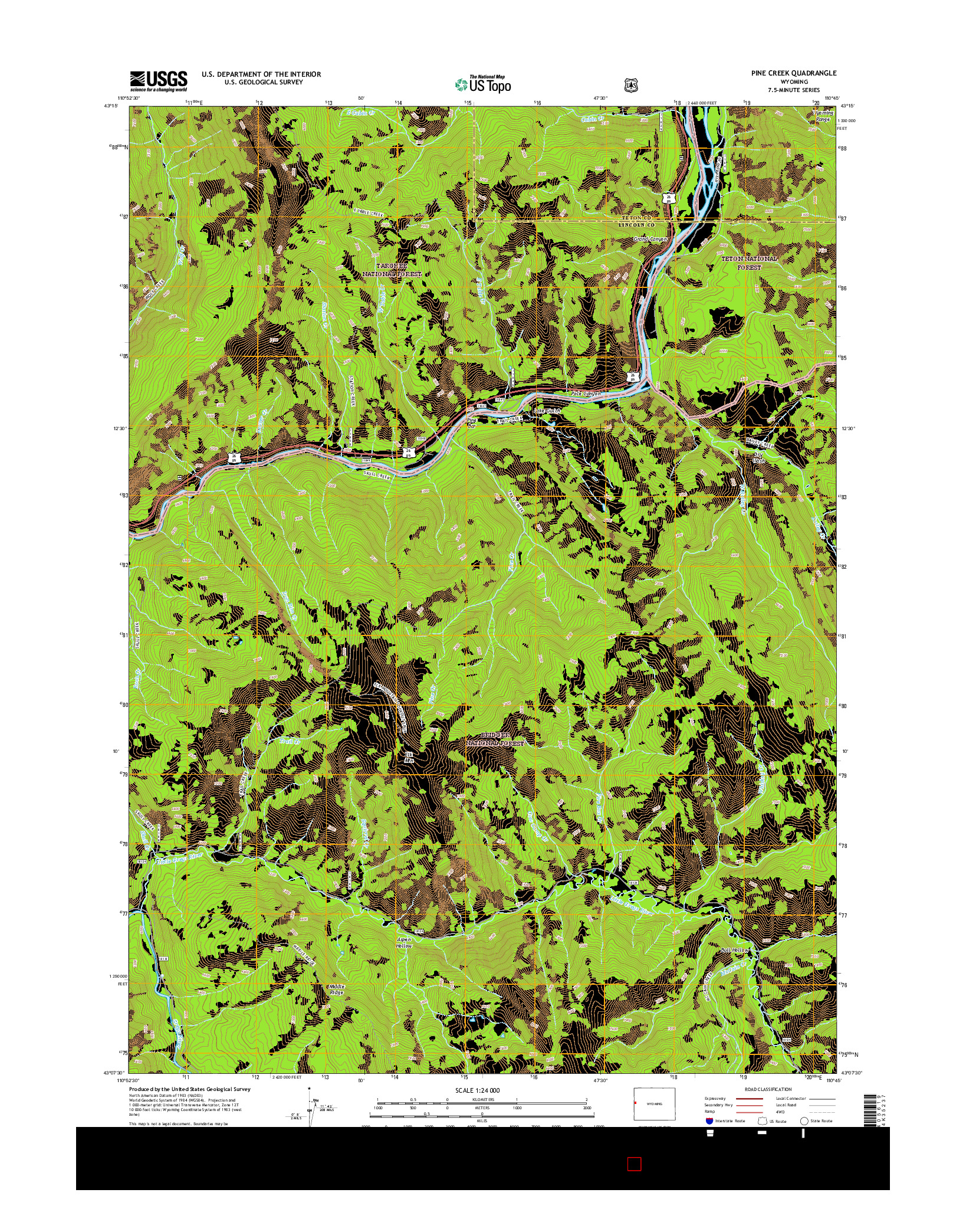 USGS US TOPO 7.5-MINUTE MAP FOR PINE CREEK, WY 2015