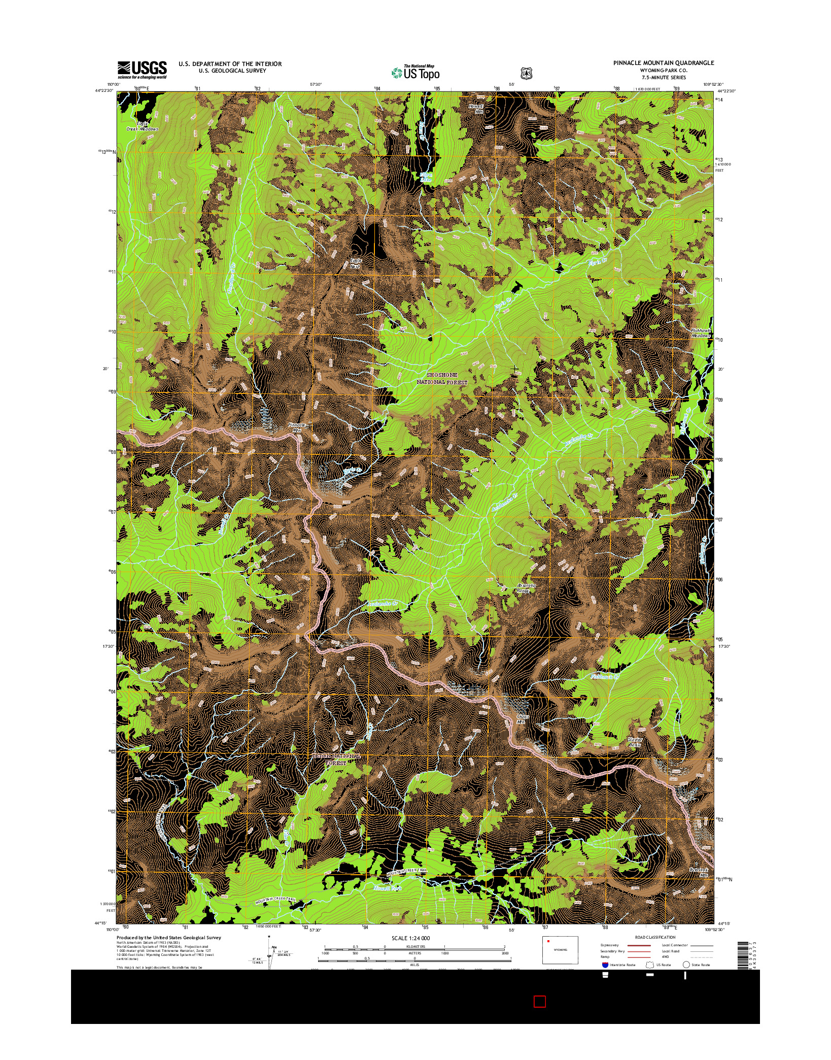 USGS US TOPO 7.5-MINUTE MAP FOR PINNACLE MOUNTAIN, WY 2015