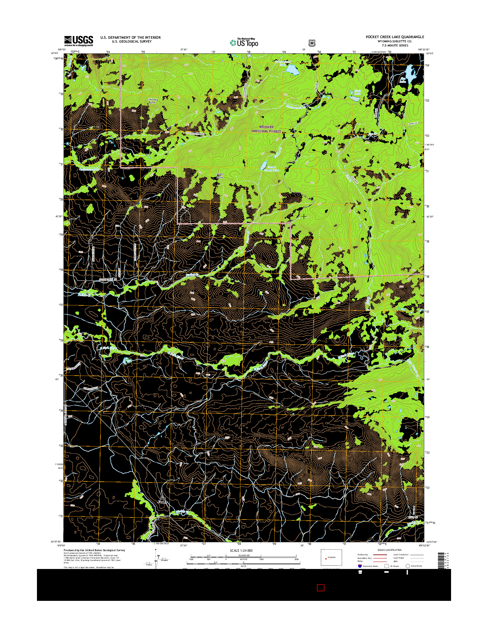 USGS US TOPO 7.5-MINUTE MAP FOR POCKET CREEK LAKE, WY 2015