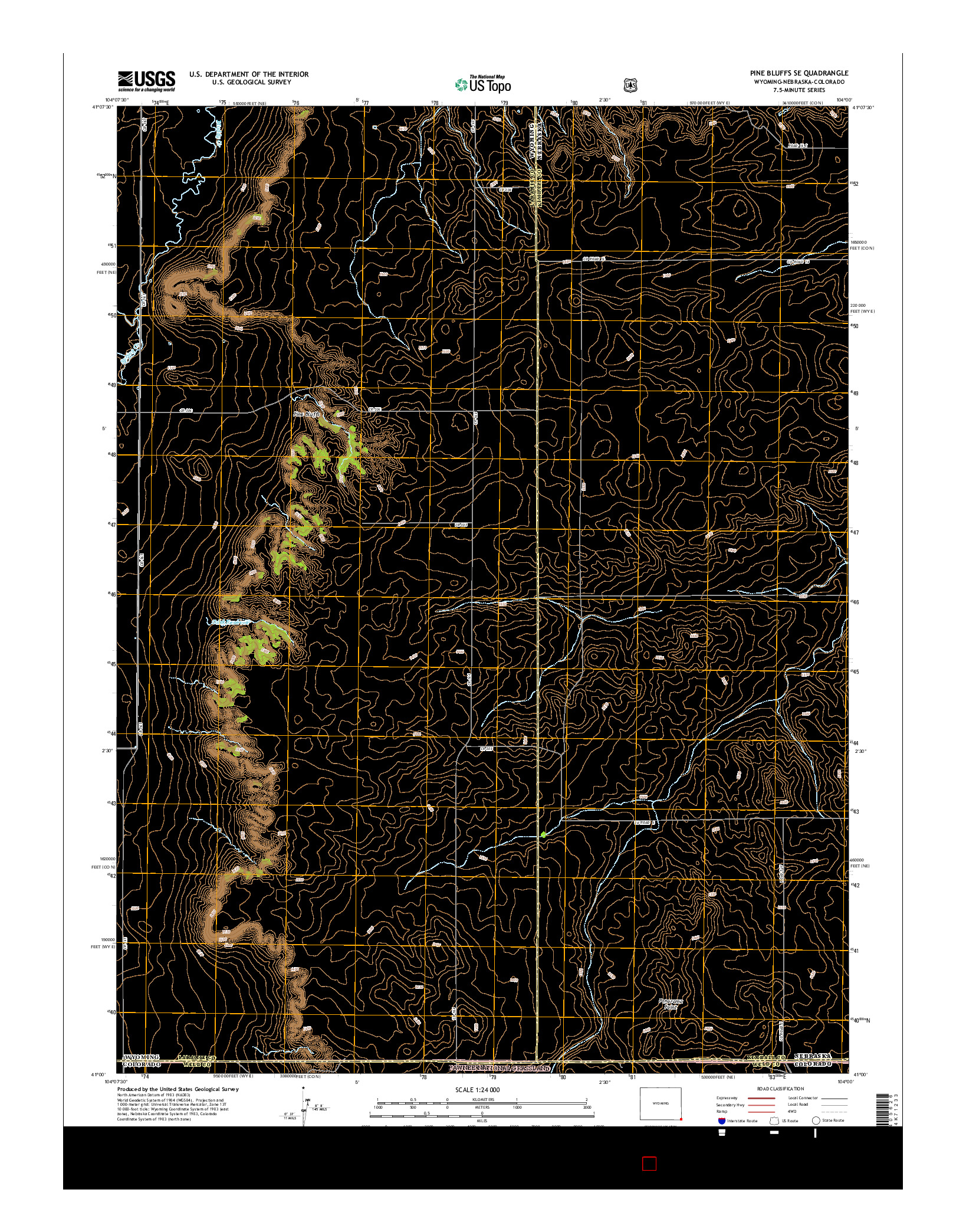 USGS US TOPO 7.5-MINUTE MAP FOR PINE BLUFFS SE, WY-NE-CO 2015