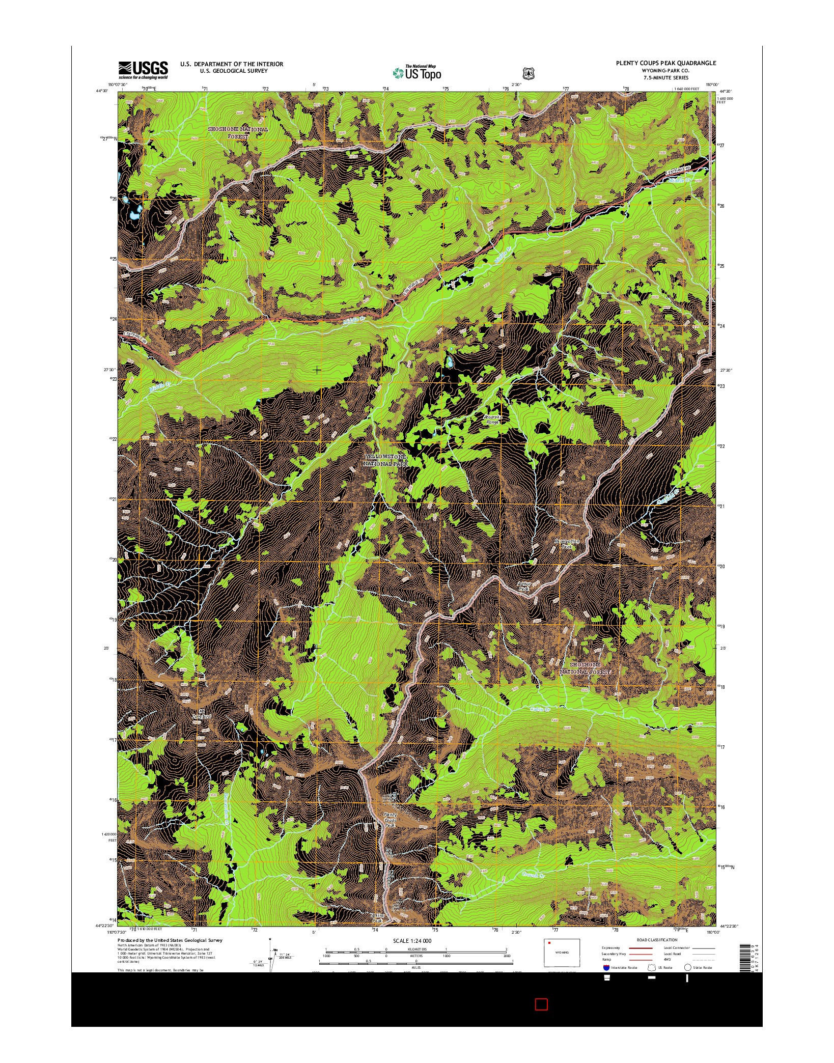 USGS US TOPO 7.5-MINUTE MAP FOR PLENTY COUPS PEAK, WY 2015