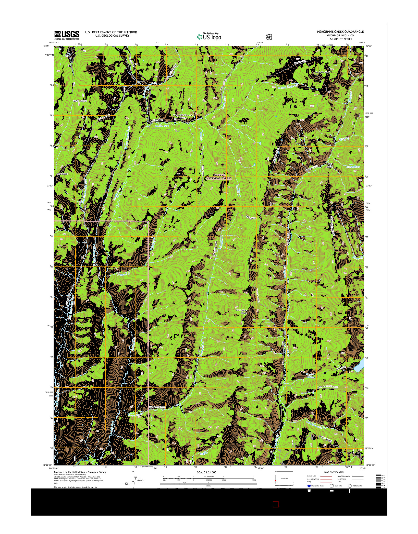 USGS US TOPO 7.5-MINUTE MAP FOR PORCUPINE CREEK, WY 2015