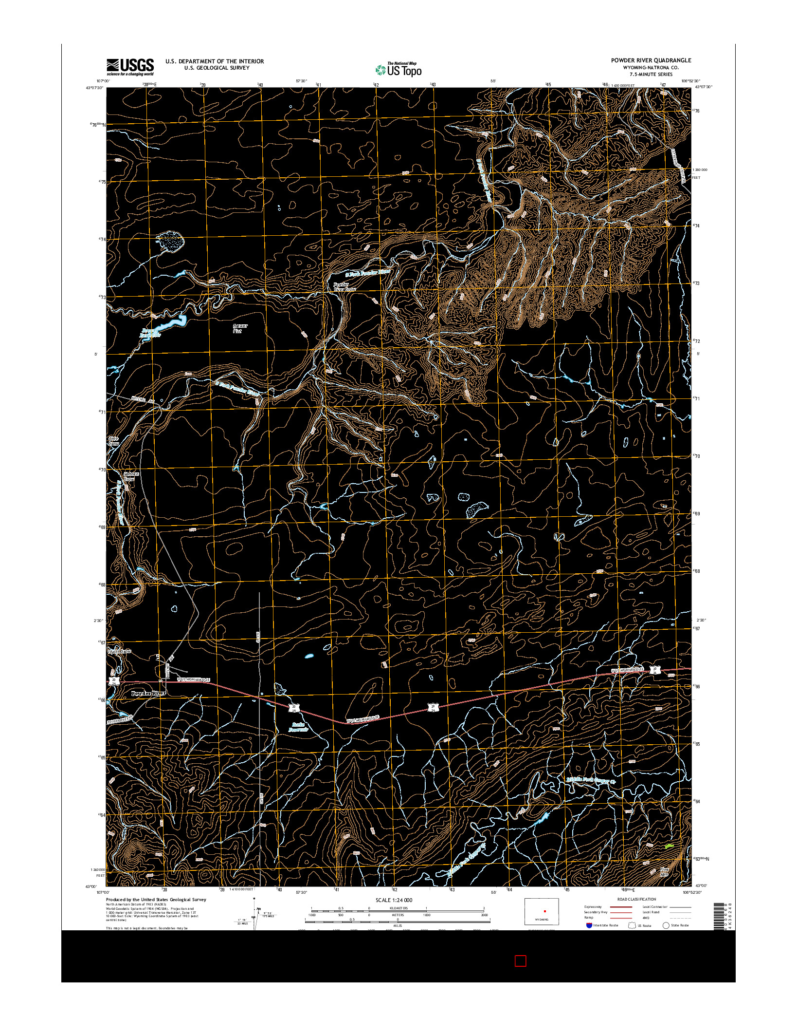 USGS US TOPO 7.5-MINUTE MAP FOR POWDER RIVER, WY 2015
