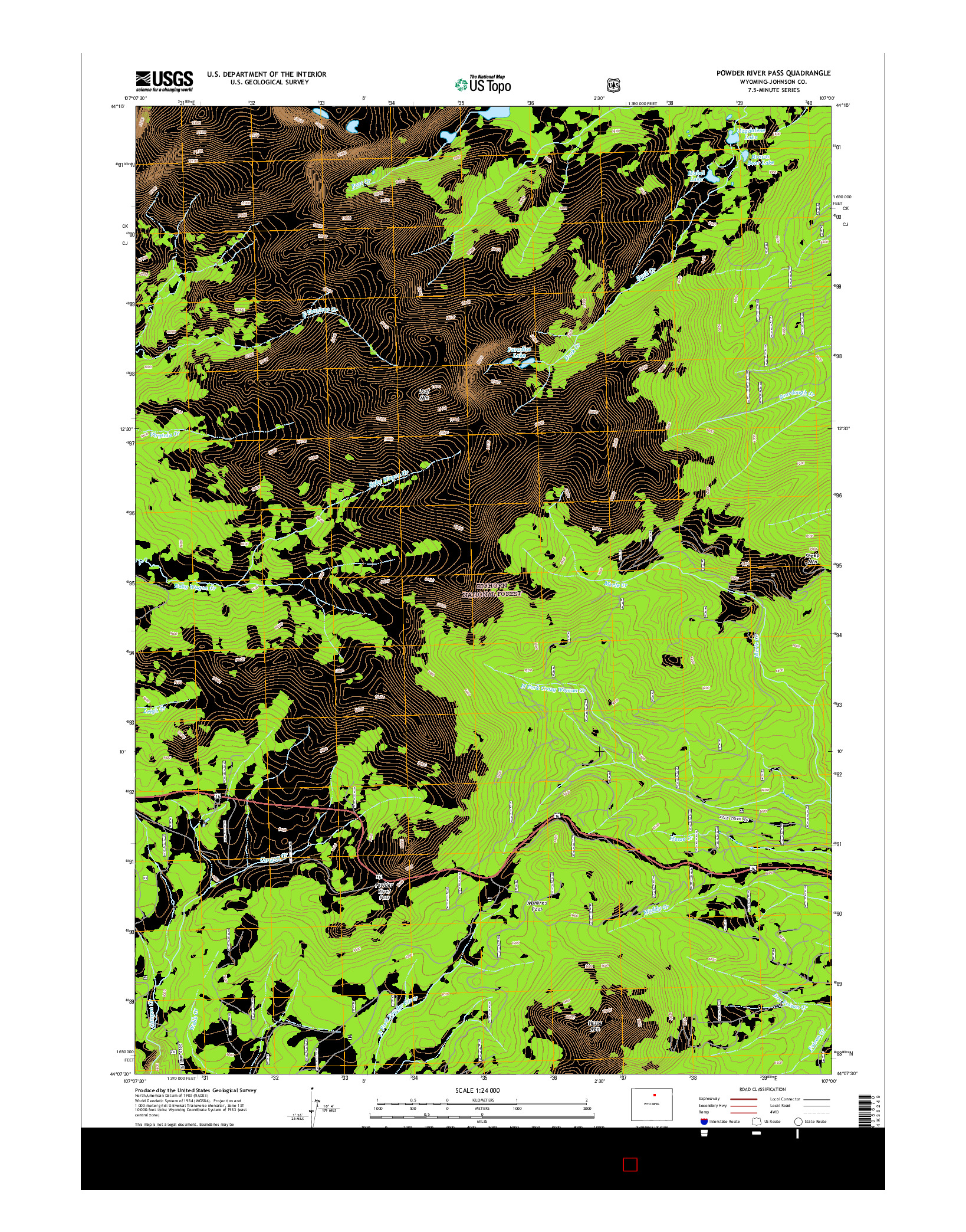 USGS US TOPO 7.5-MINUTE MAP FOR POWDER RIVER PASS, WY 2015