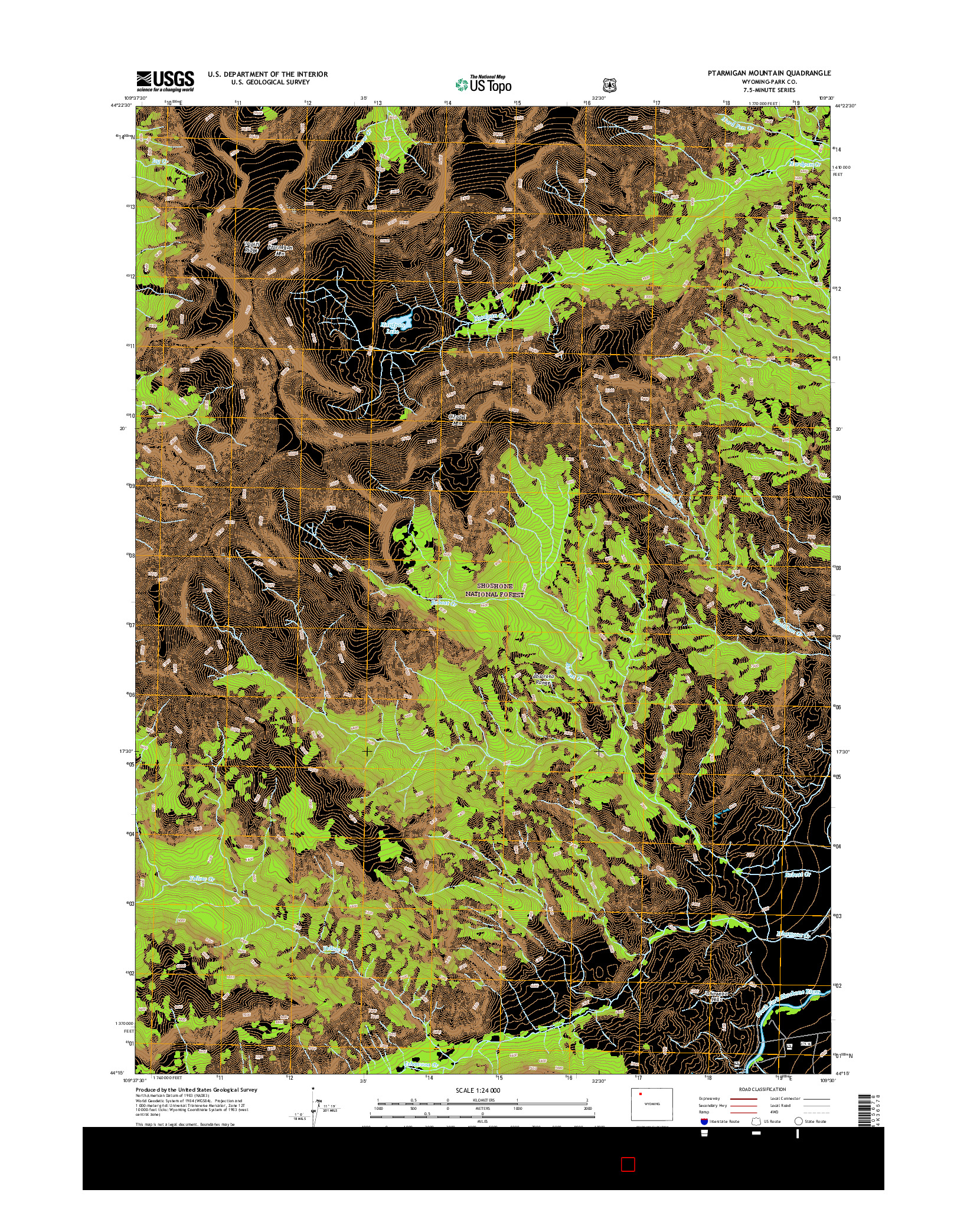 USGS US TOPO 7.5-MINUTE MAP FOR PTARMIGAN MOUNTAIN, WY 2015