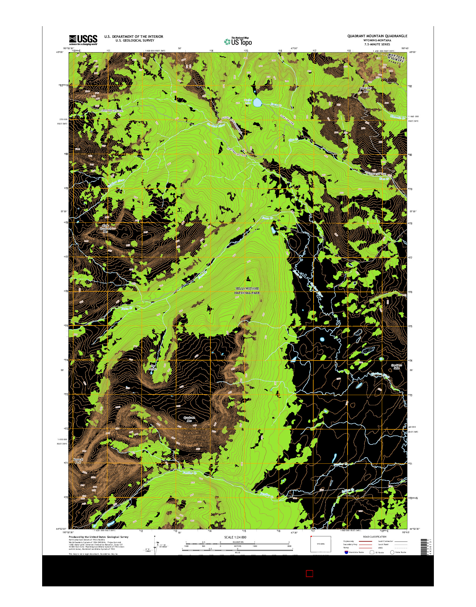 USGS US TOPO 7.5-MINUTE MAP FOR QUADRANT MOUNTAIN, WY-MT 2015