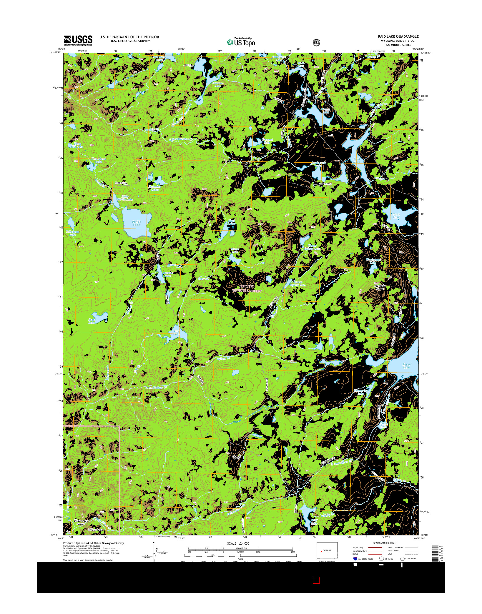 USGS US TOPO 7.5-MINUTE MAP FOR RAID LAKE, WY 2015