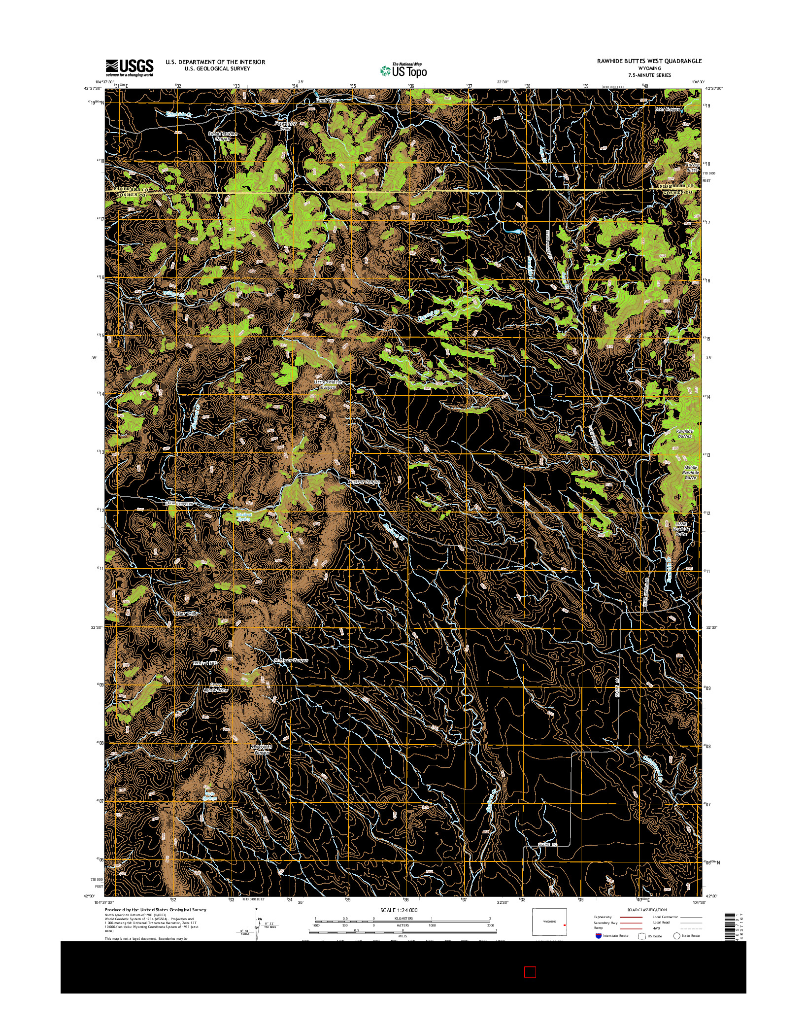 USGS US TOPO 7.5-MINUTE MAP FOR RAWHIDE BUTTES WEST, WY 2015