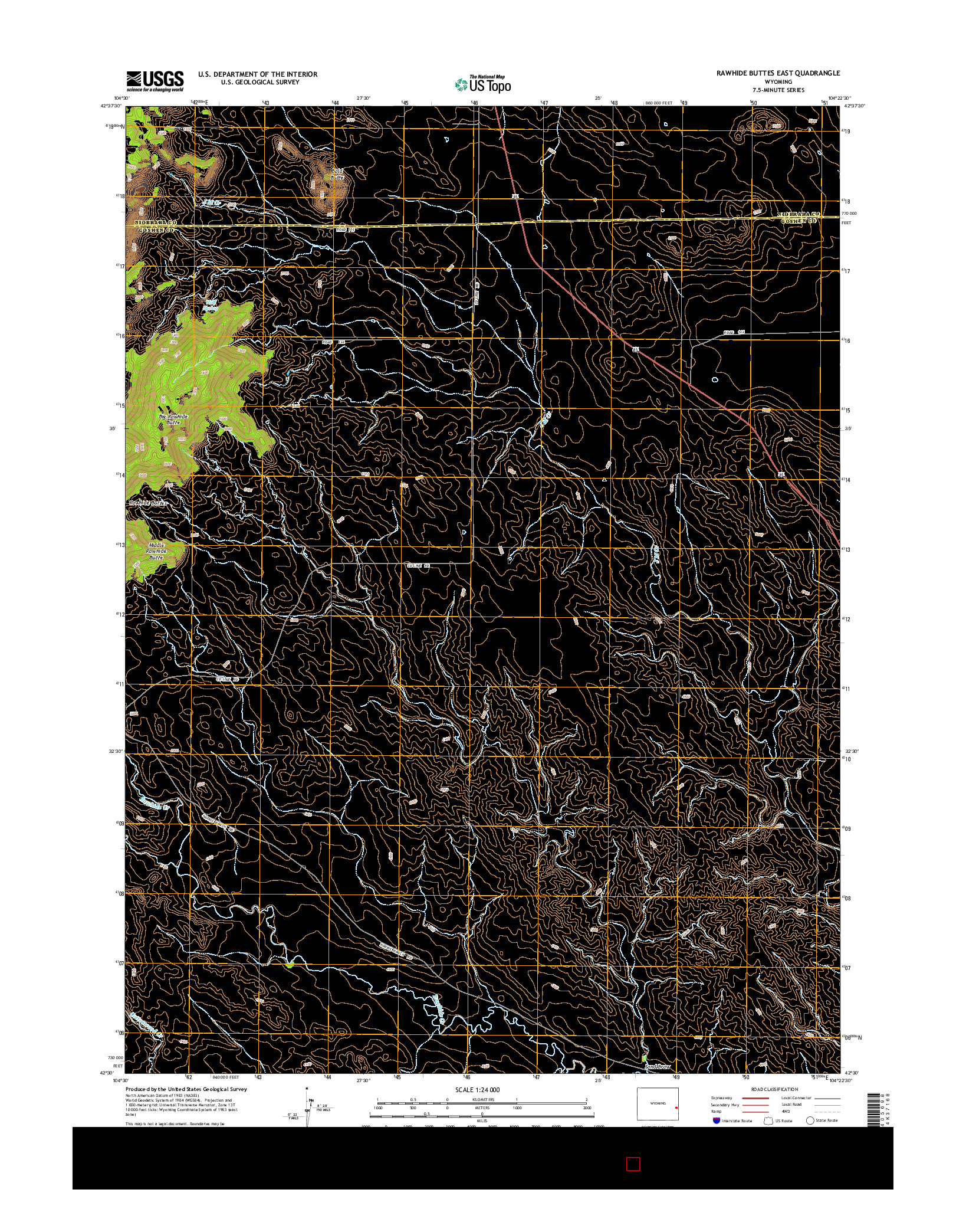 USGS US TOPO 7.5-MINUTE MAP FOR RAWHIDE BUTTES EAST, WY 2015