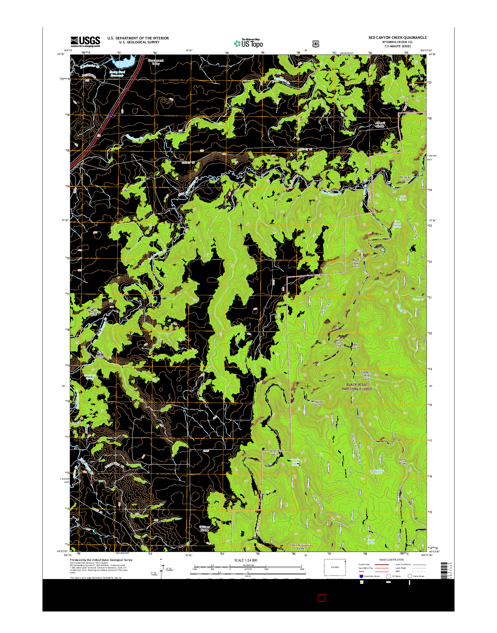 USGS US TOPO 7.5-MINUTE MAP FOR RED CANYON CREEK, WY 2015