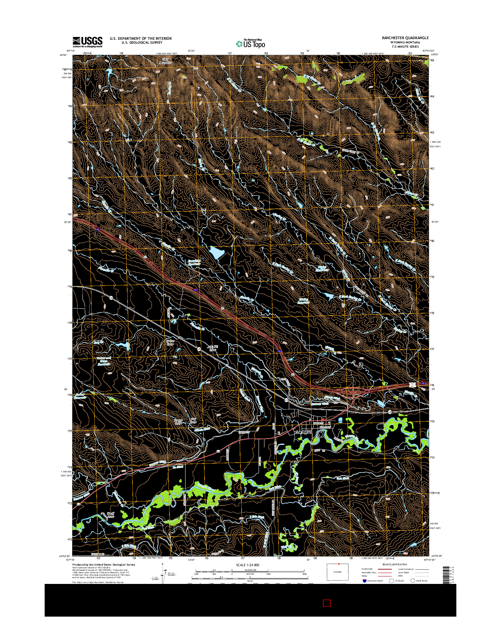 USGS US TOPO 7.5-MINUTE MAP FOR RANCHESTER, WY-MT 2015