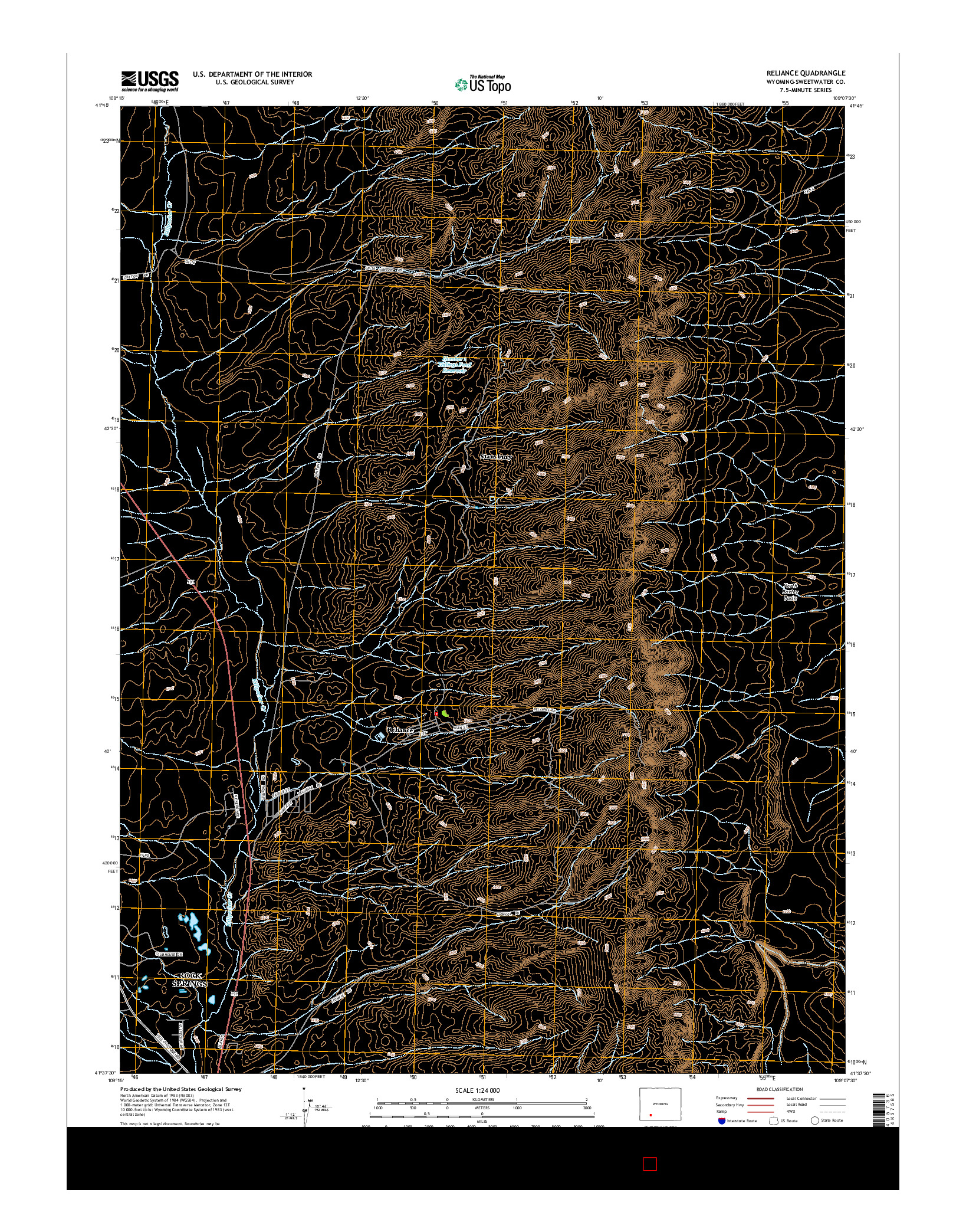 USGS US TOPO 7.5-MINUTE MAP FOR RELIANCE, WY 2015