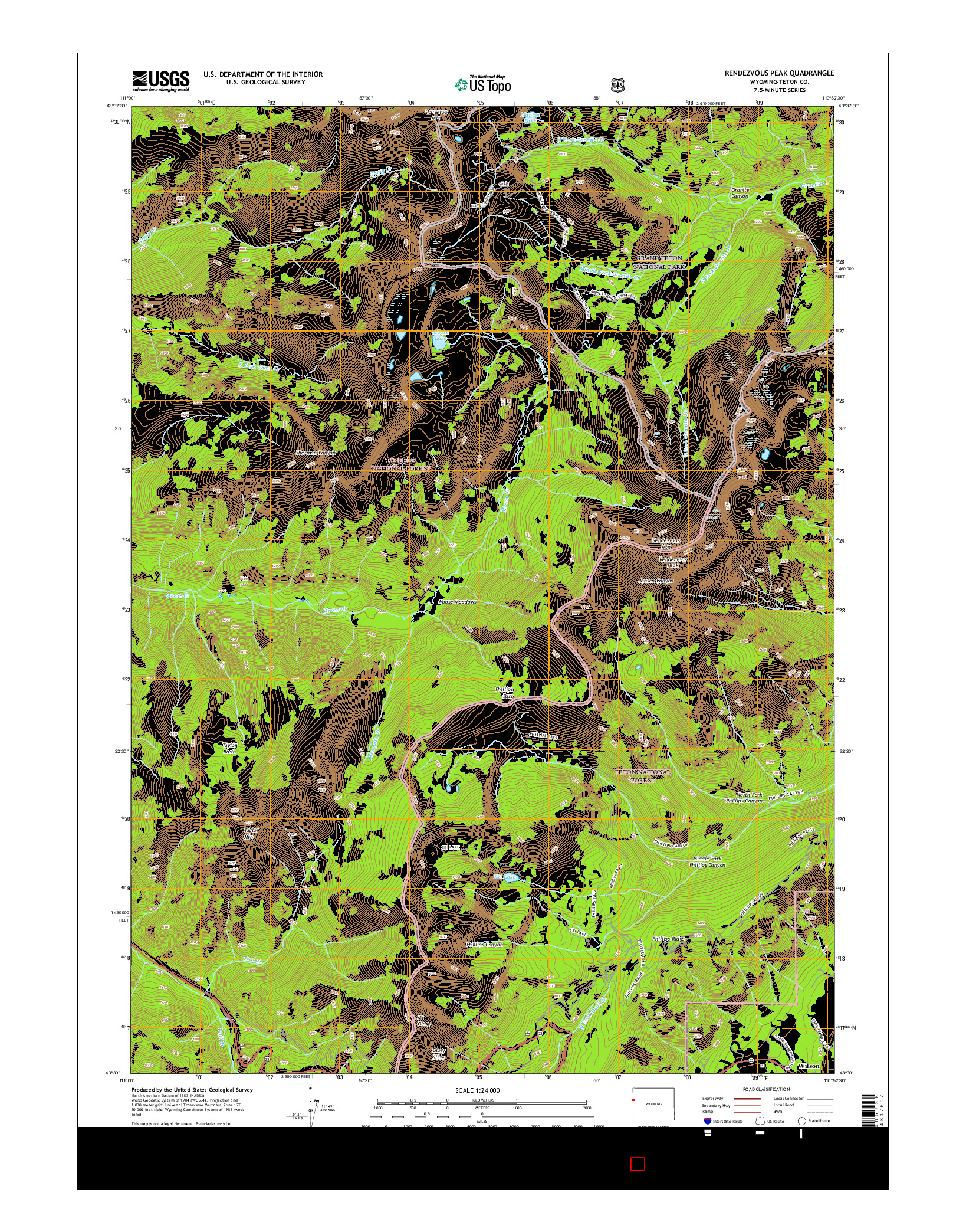 USGS US TOPO 7.5-MINUTE MAP FOR RENDEZVOUS PEAK, WY 2015