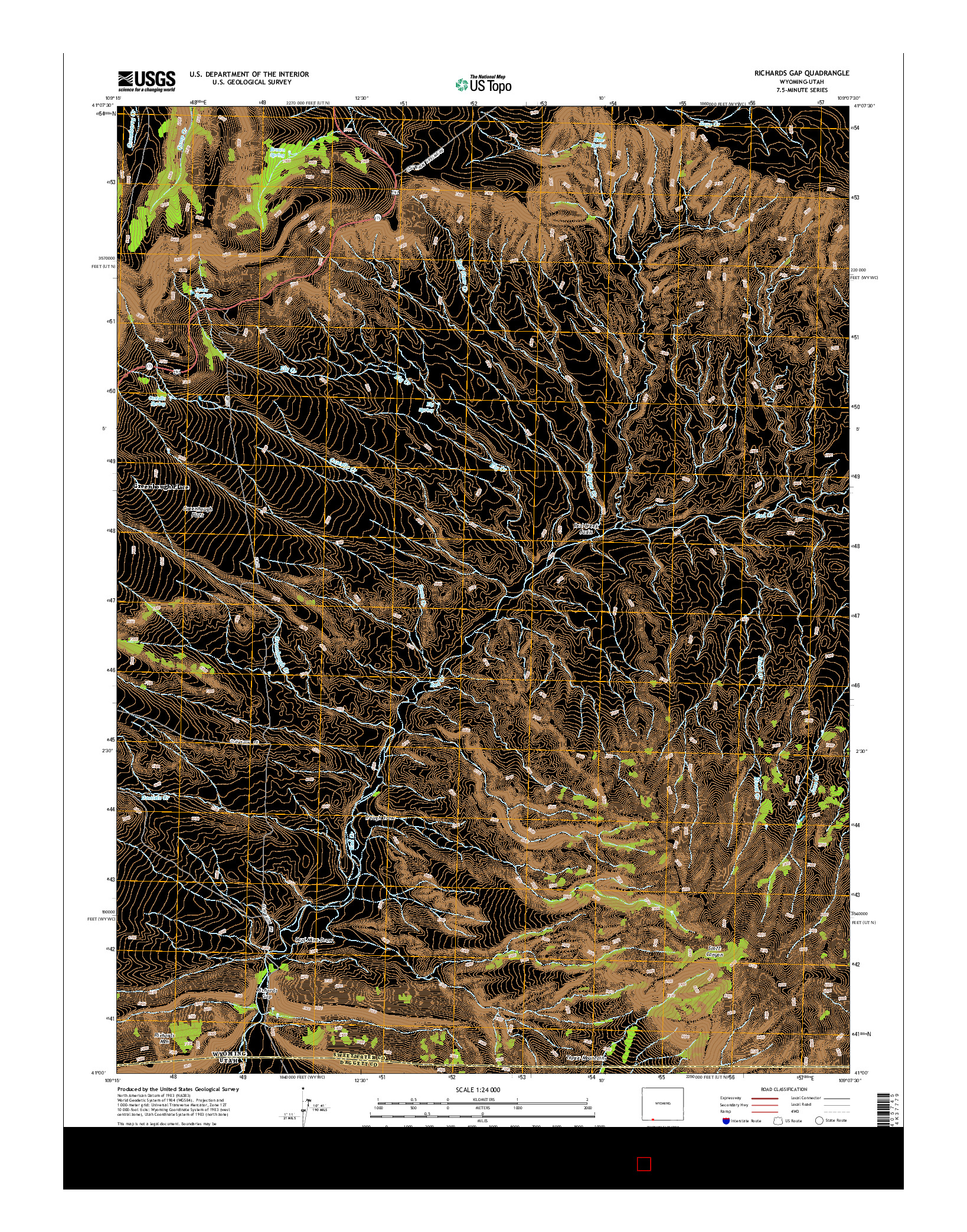 USGS US TOPO 7.5-MINUTE MAP FOR RICHARDS GAP, WY-UT 2015