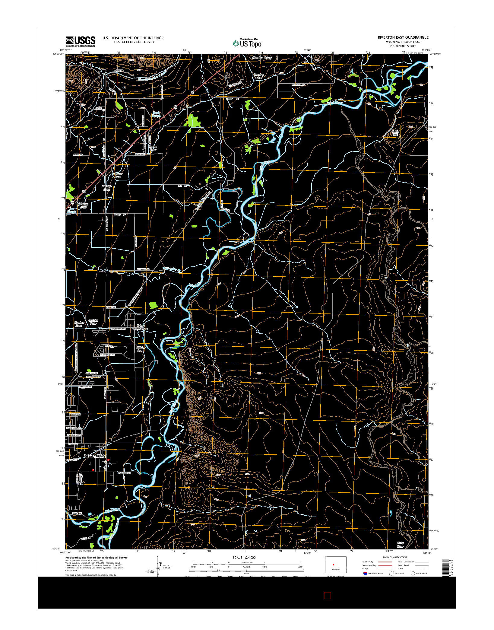 USGS US TOPO 7.5-MINUTE MAP FOR RIVERTON EAST, WY 2015